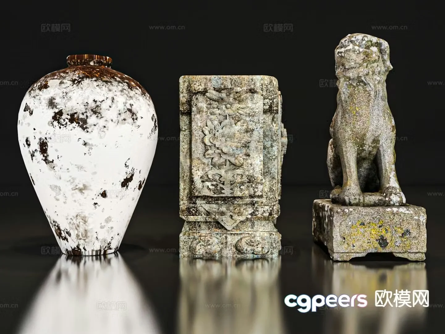 Chinese-style ornaments stone sculptures stone statues antique 3D models