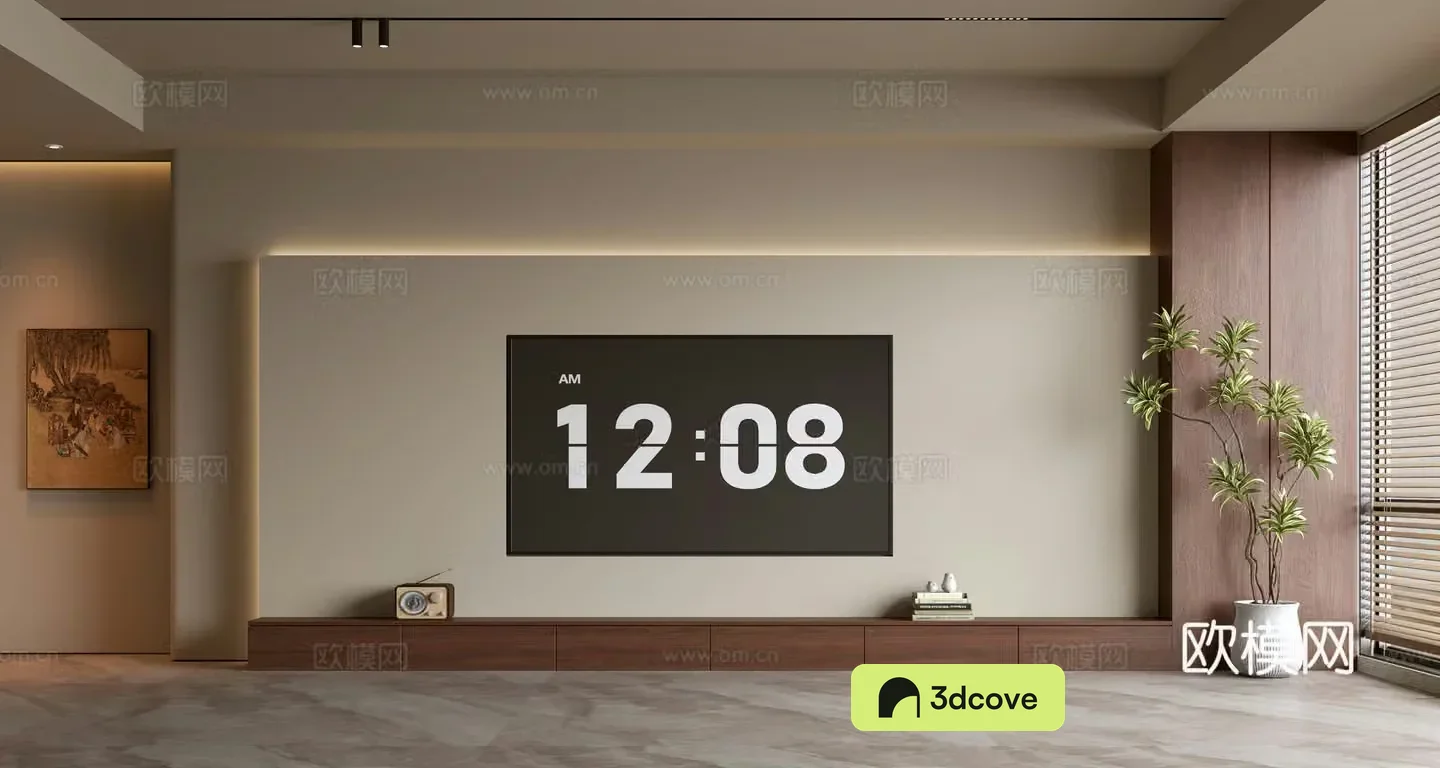 Middle-aged TV background wall 3d model