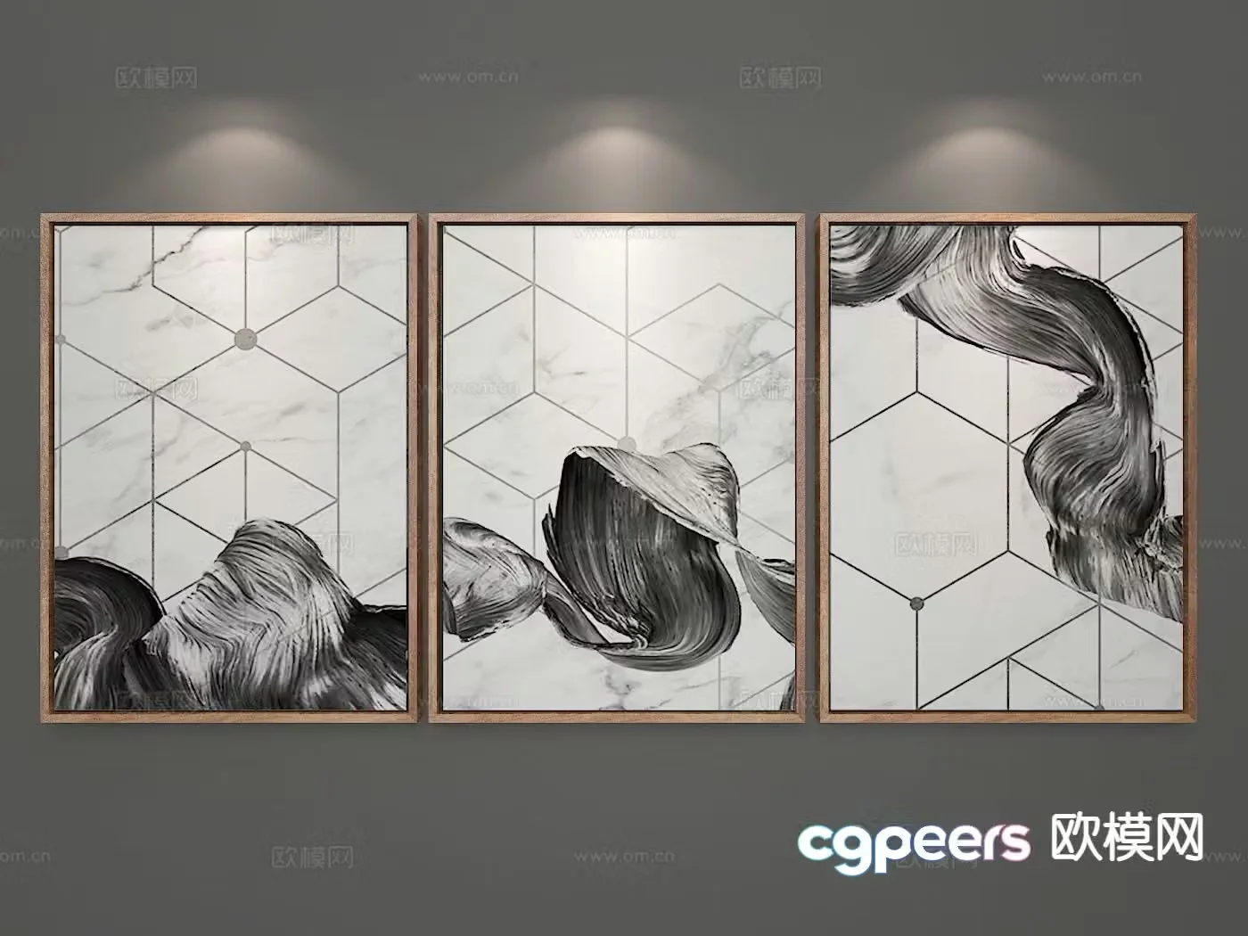 New Chinese style black and white painting abstract painting decorative hanging painting 3D model