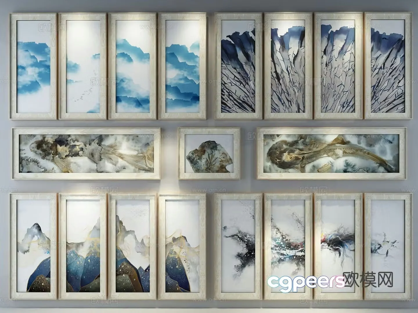 New Chinese style ink painting decorative painting 3D model