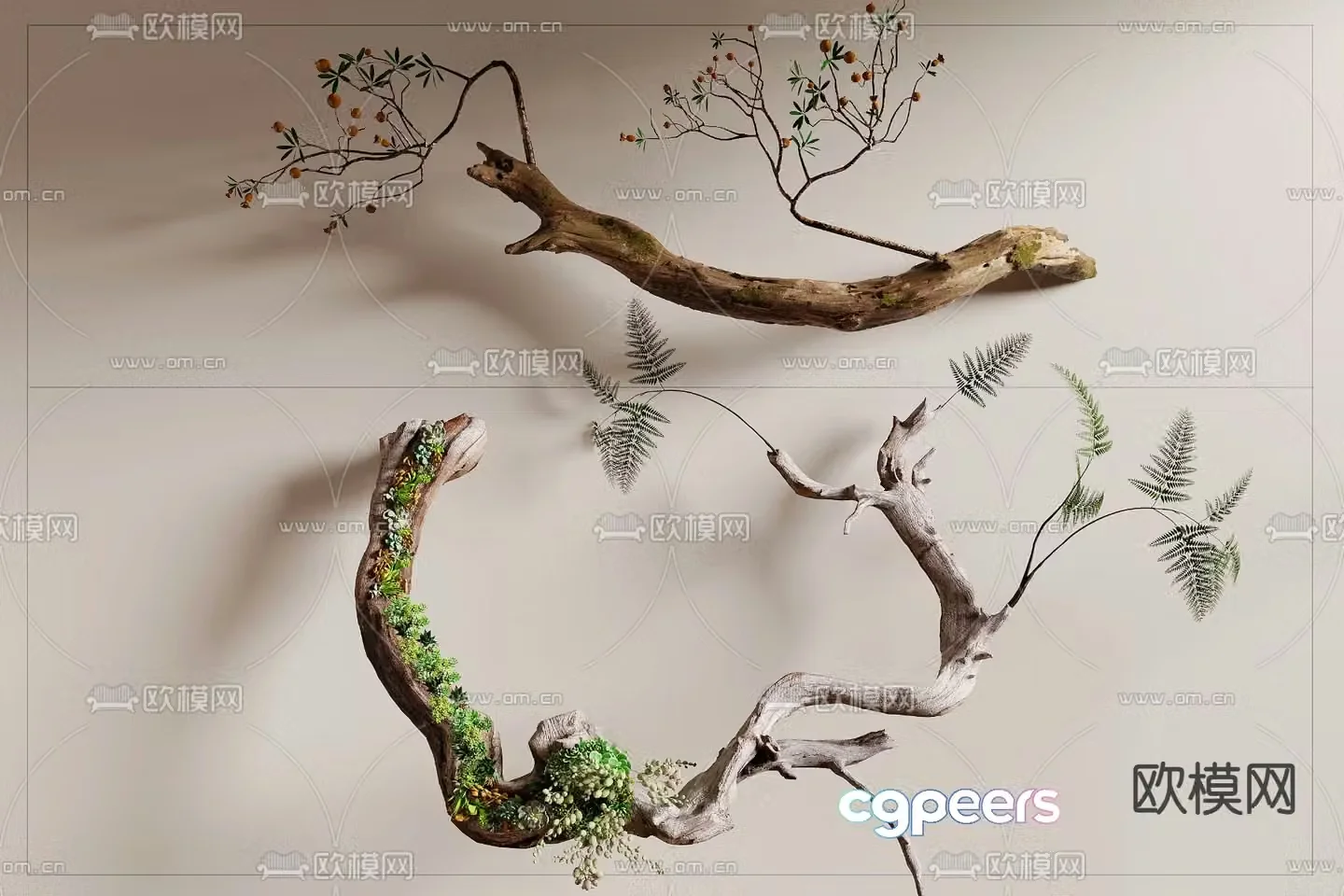 Dead wood green plants old wood dead branches 3d model