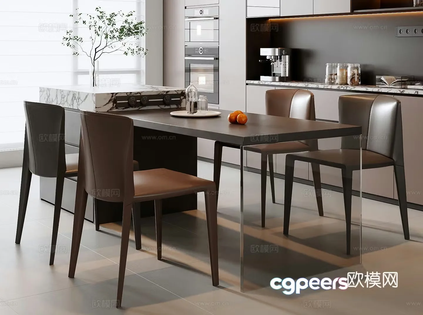 Italian dining table and chair combination 3D model