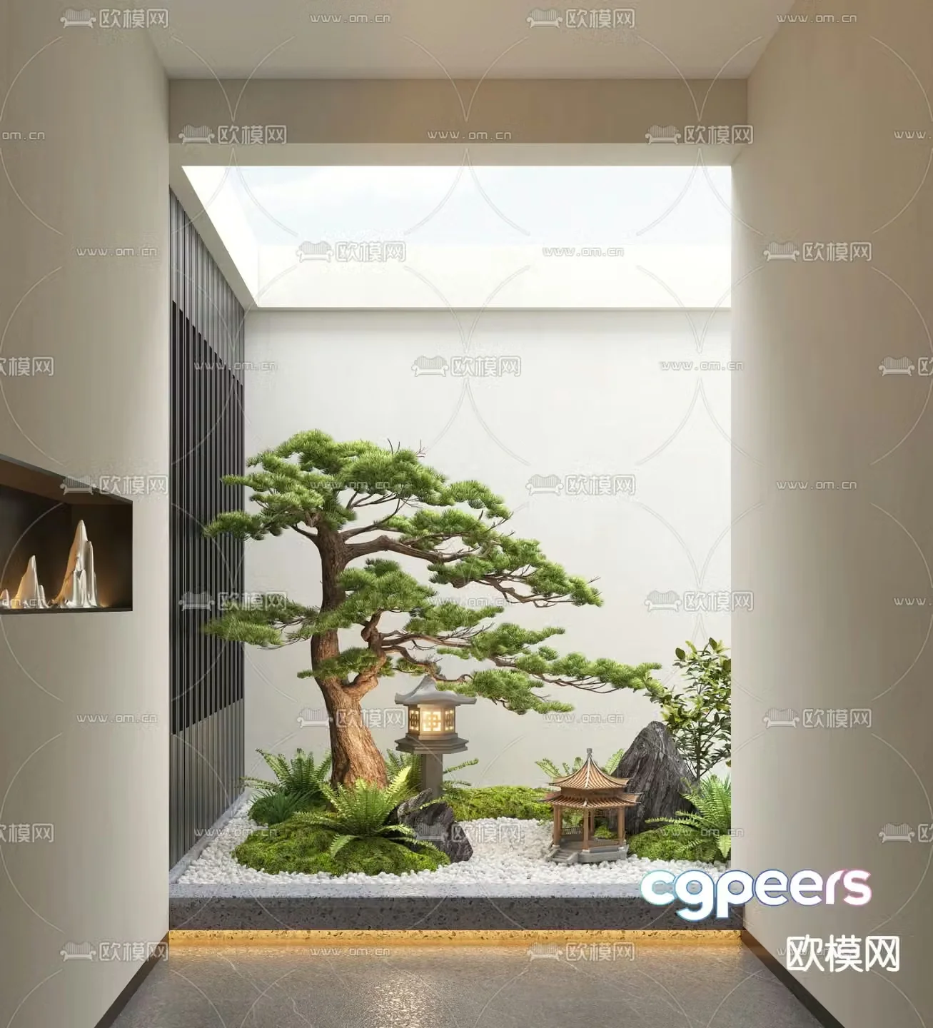 Patio landscape pine tree landscaping 3d model