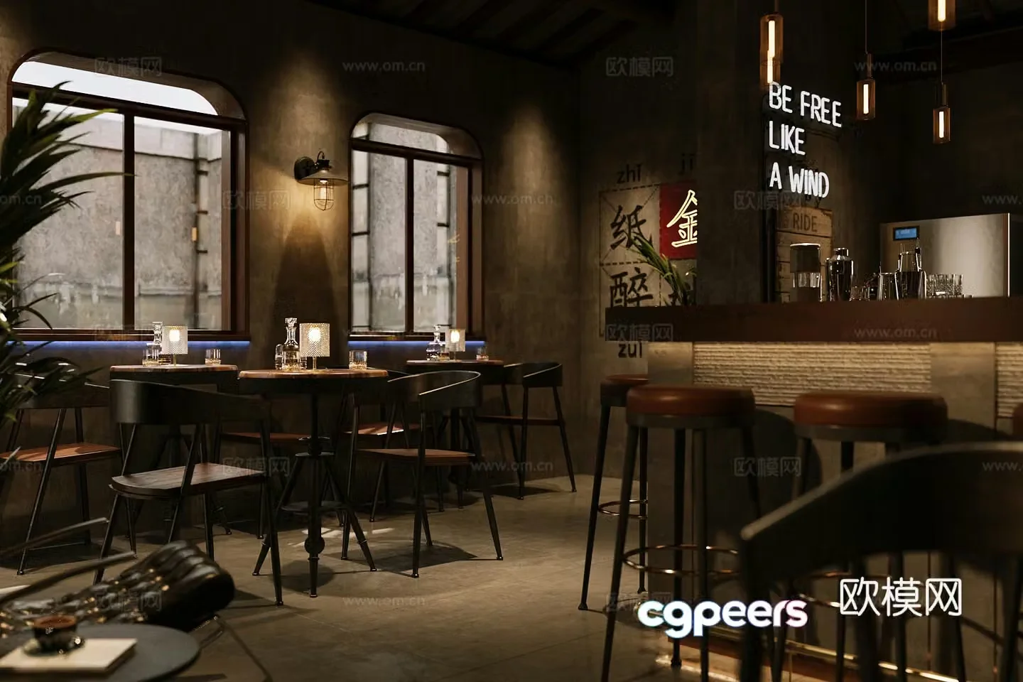Industrial style bar Qingba 3D model