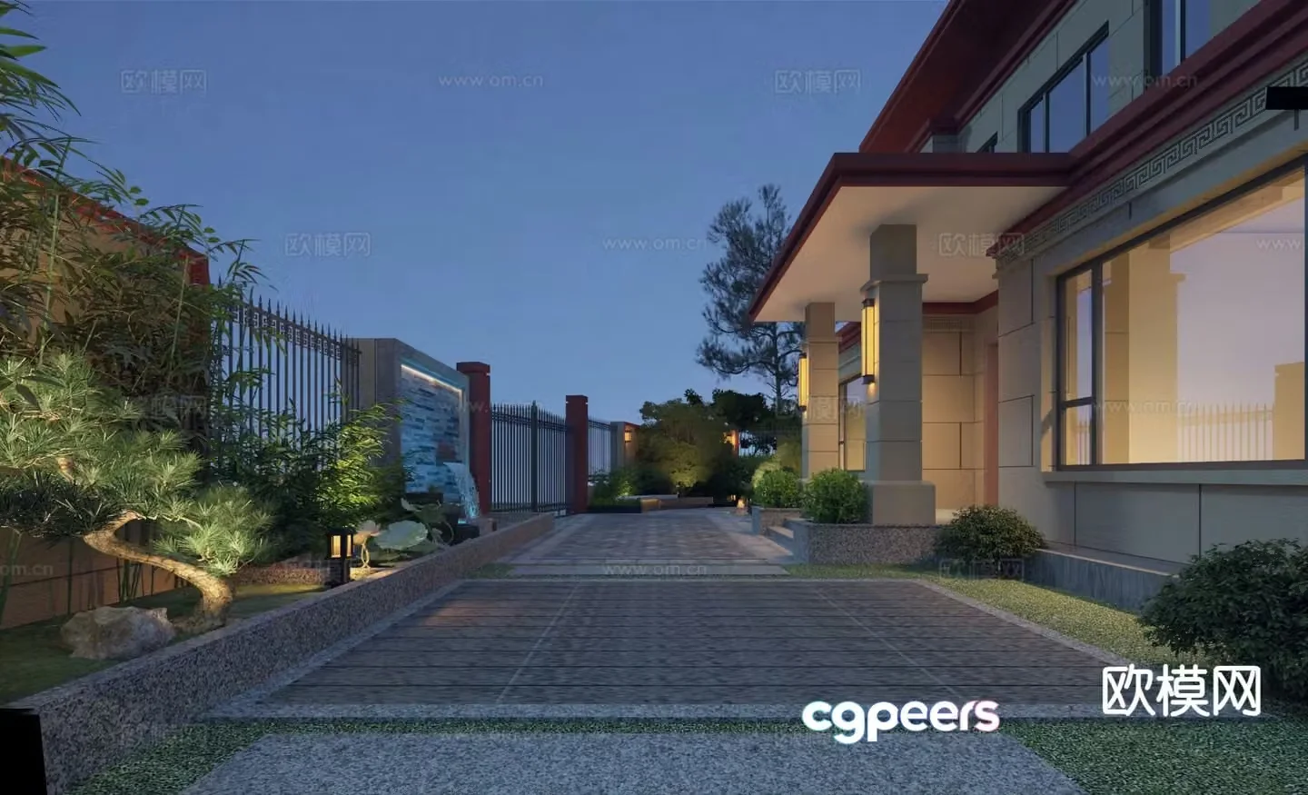 New Chinese style courtyard landscape night scene 3d model