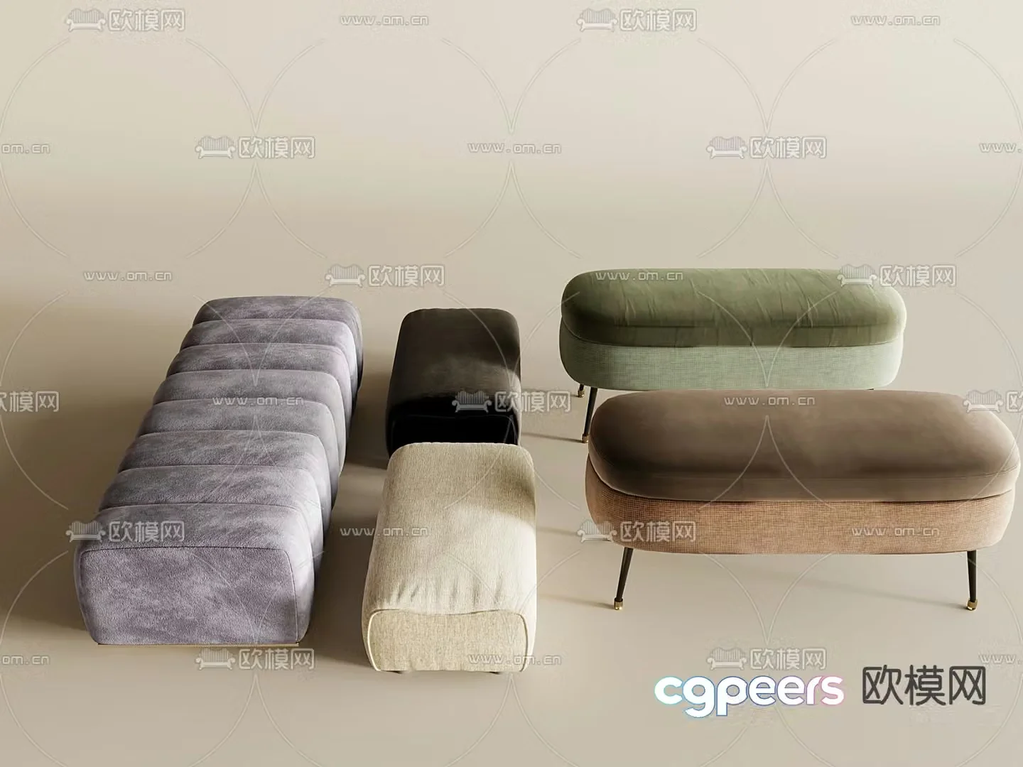 Shoe changing stool fabric sofa stool long bed end stool 3D model