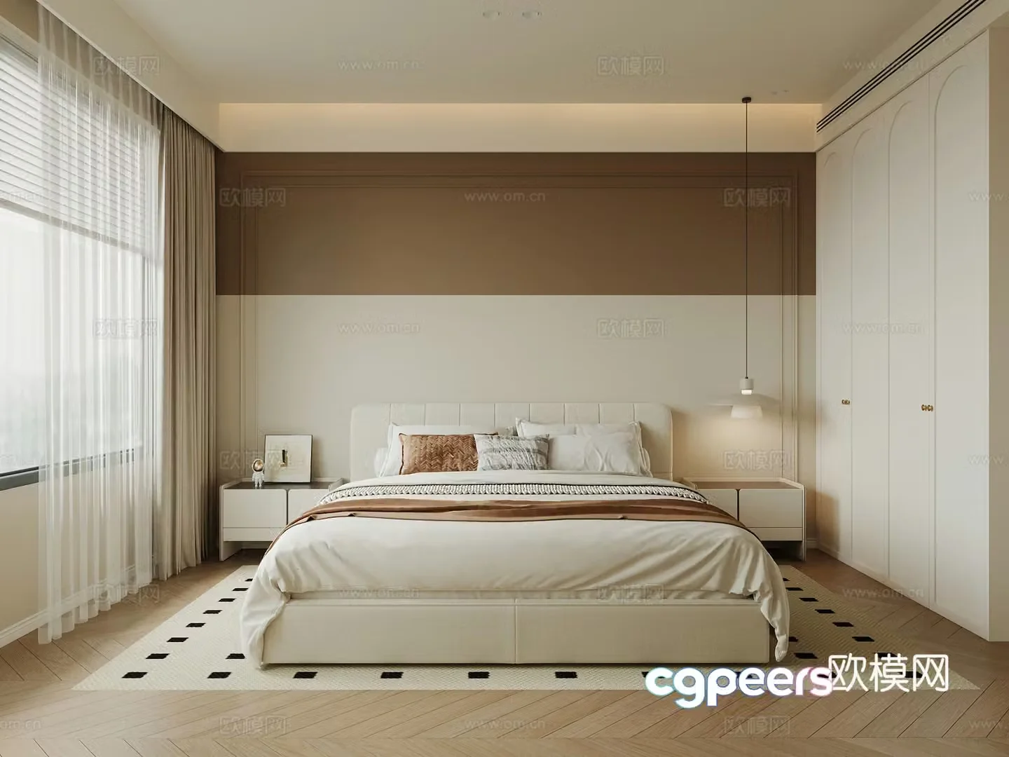 French bedroom double bed wardrobe 3d model