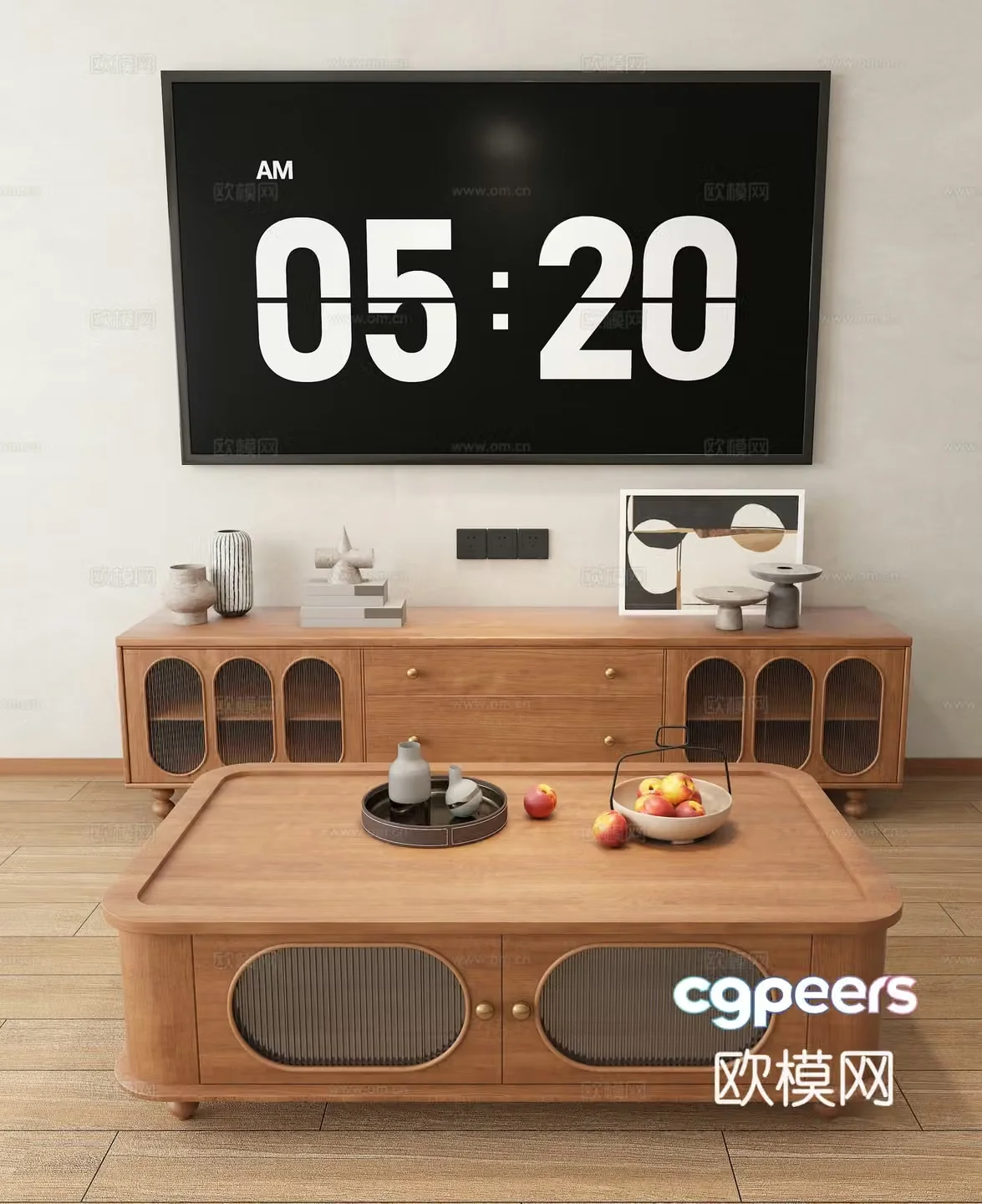 Nordic solid wood TV cabinet 3D model
