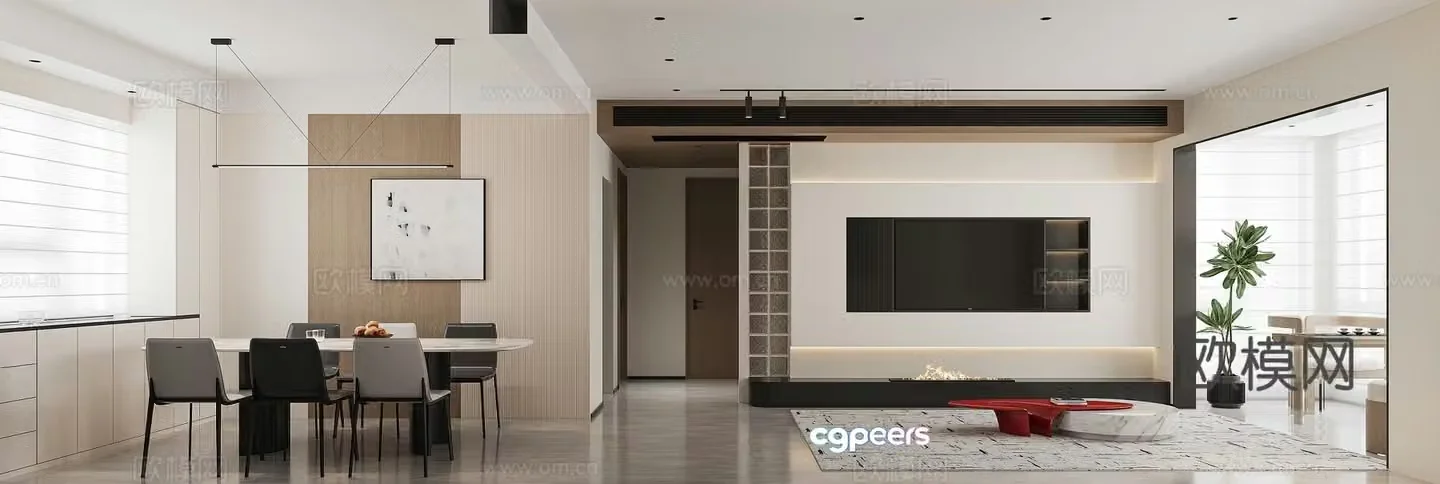 Modern minimalist living restaurant 3d model