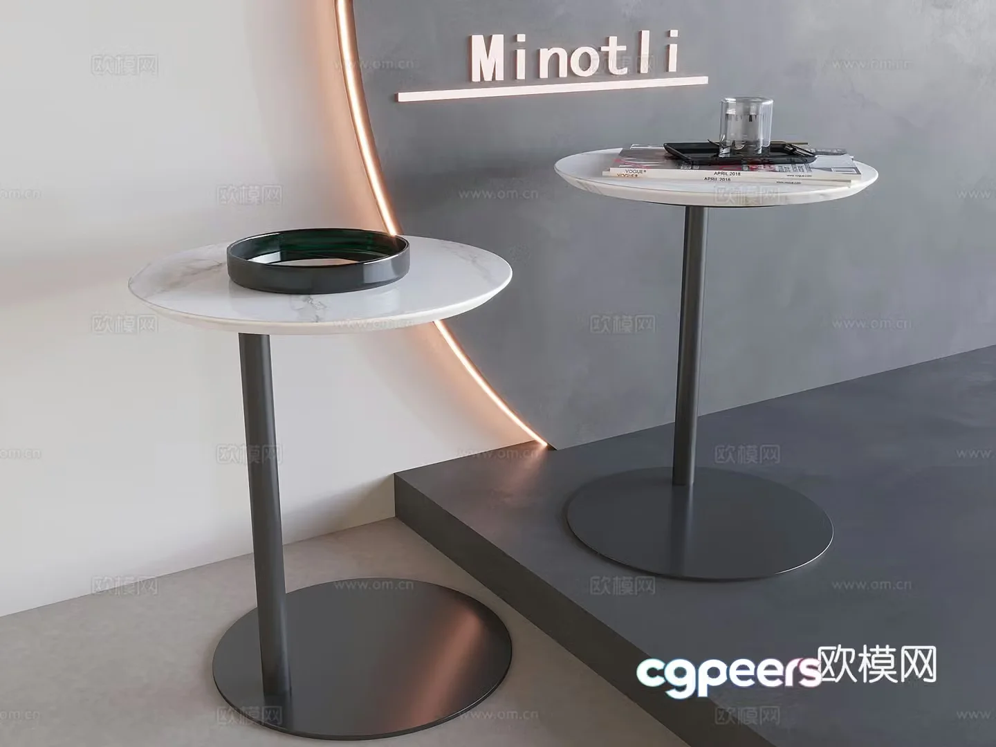 3D model of round side coffee table corner