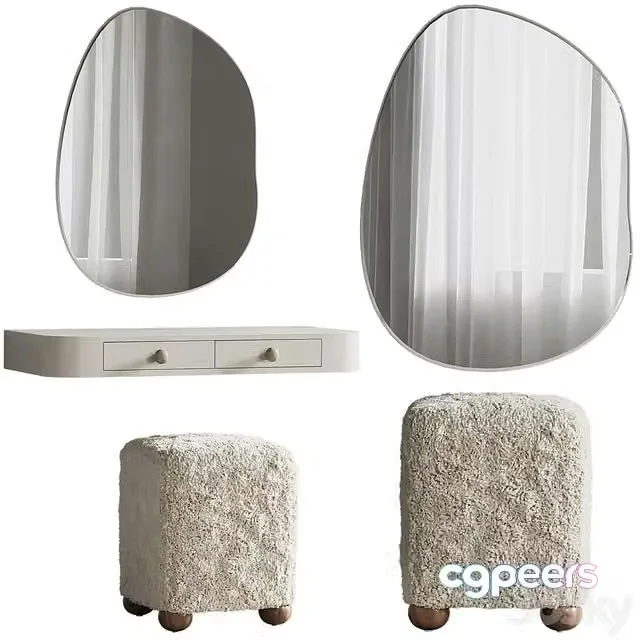 3ds Max Free – Dressing table 01 with L Enchere Square Wool Ottoman by Athena Calderone