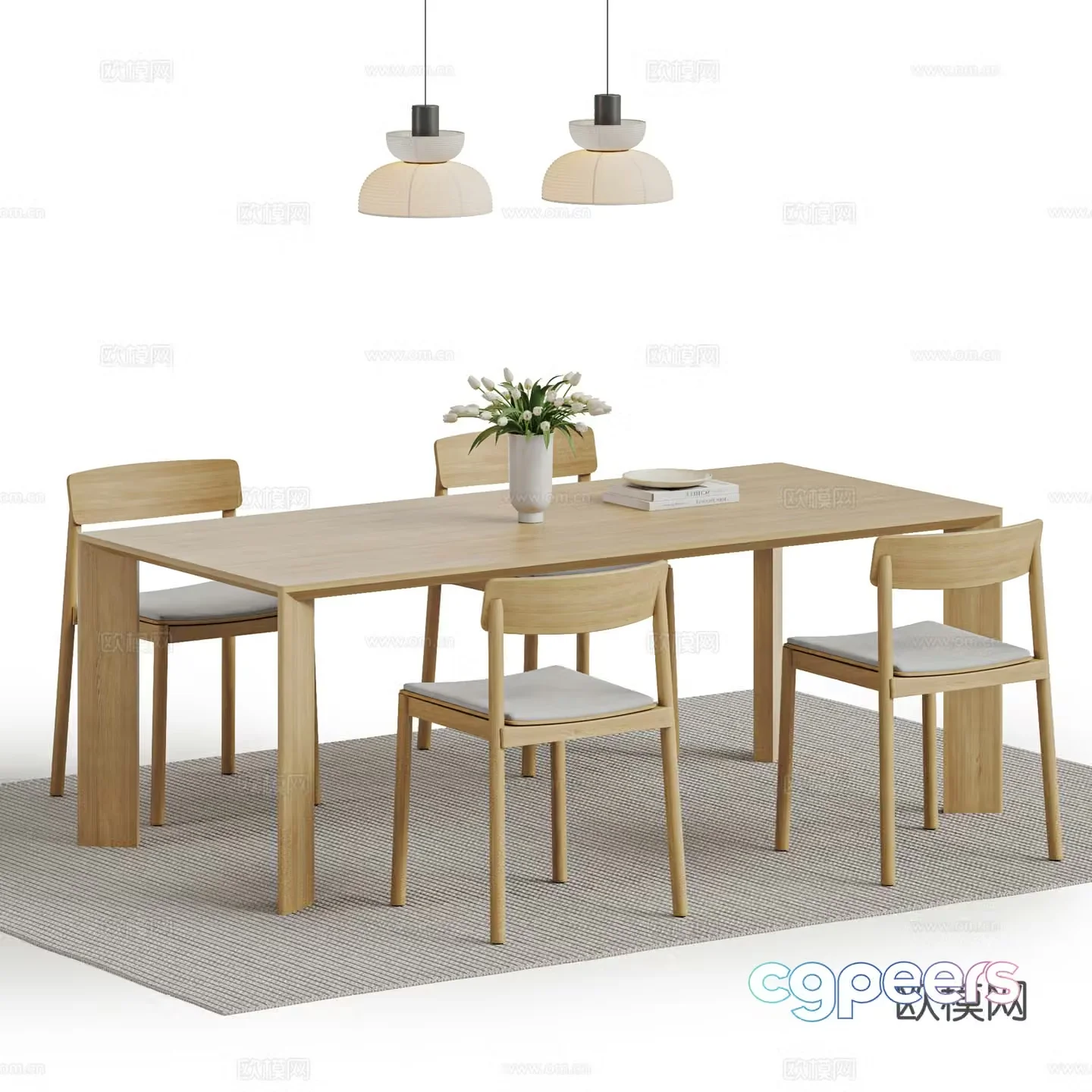 TRADITION Nordic dining table and chairs Log-style dining table and chairs Solid wood dining table and table Large board 3D model