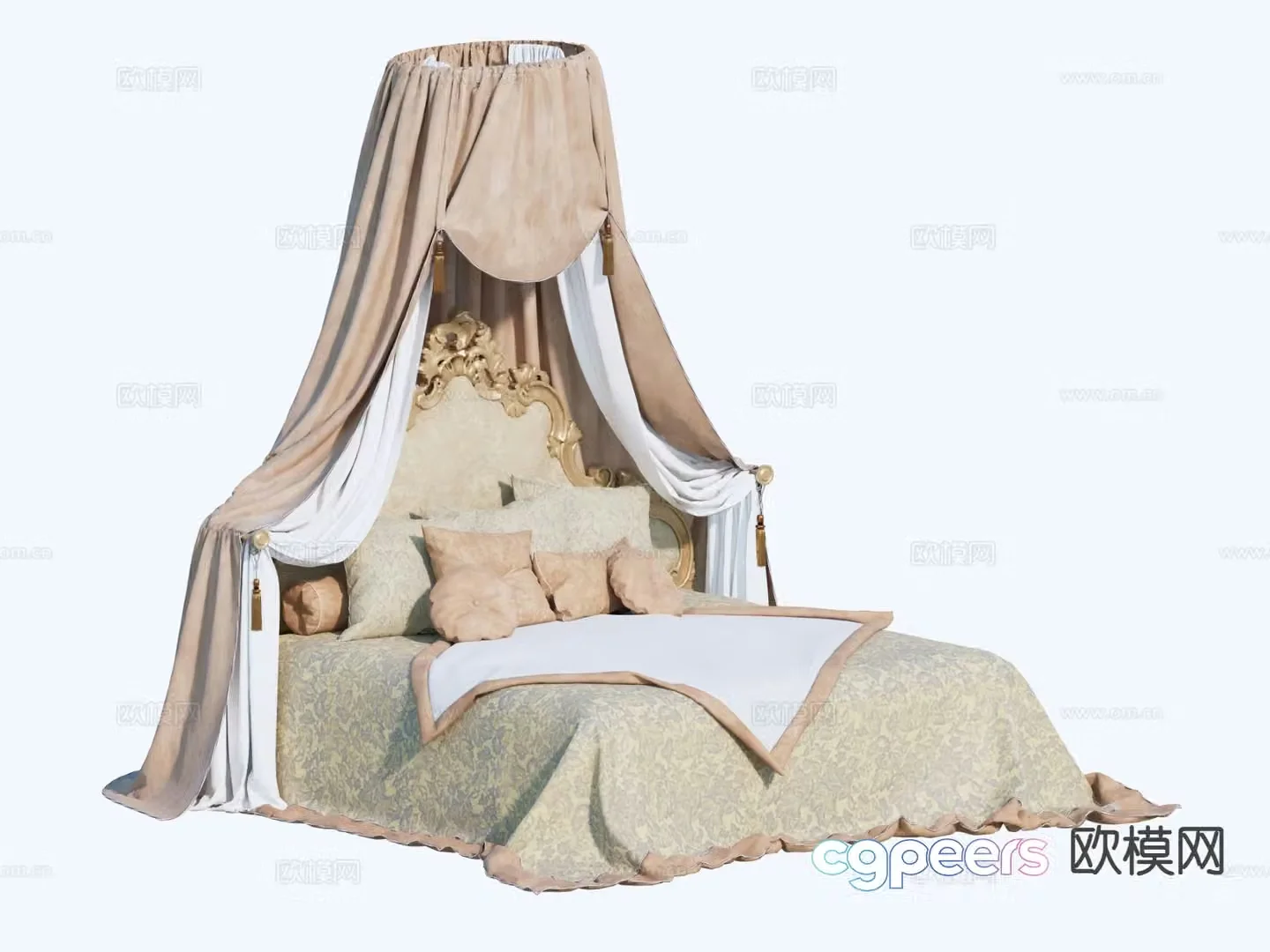 American double bed princess bed 3d model