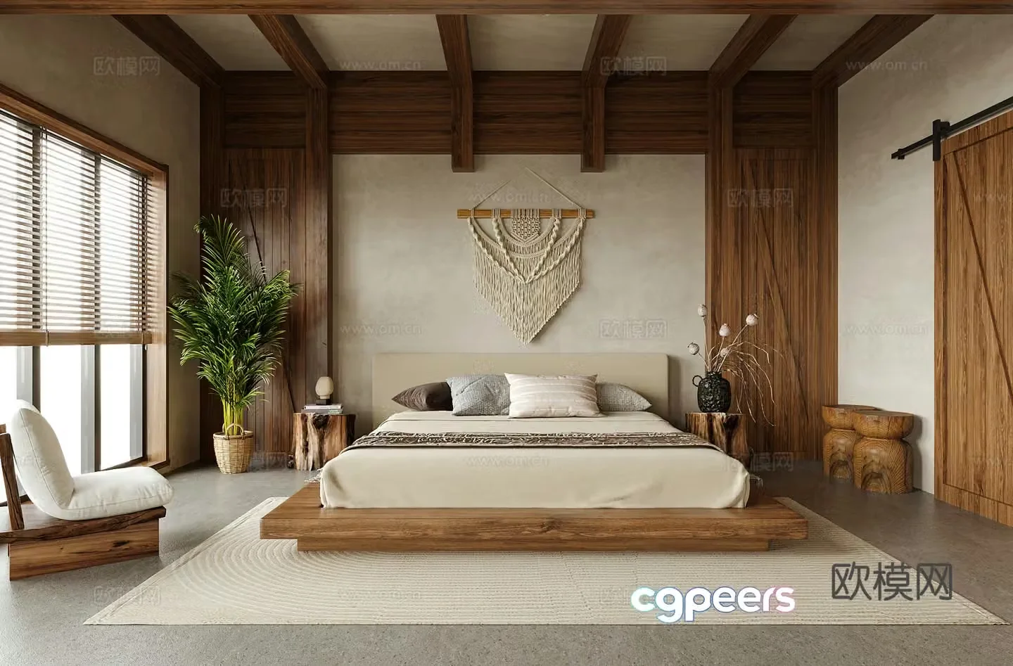 Modern B&B Room Bedroom Double Bed 3D Model