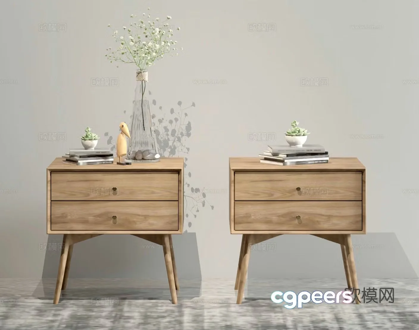 Nordic medieval bedside table side cabinet 3D model