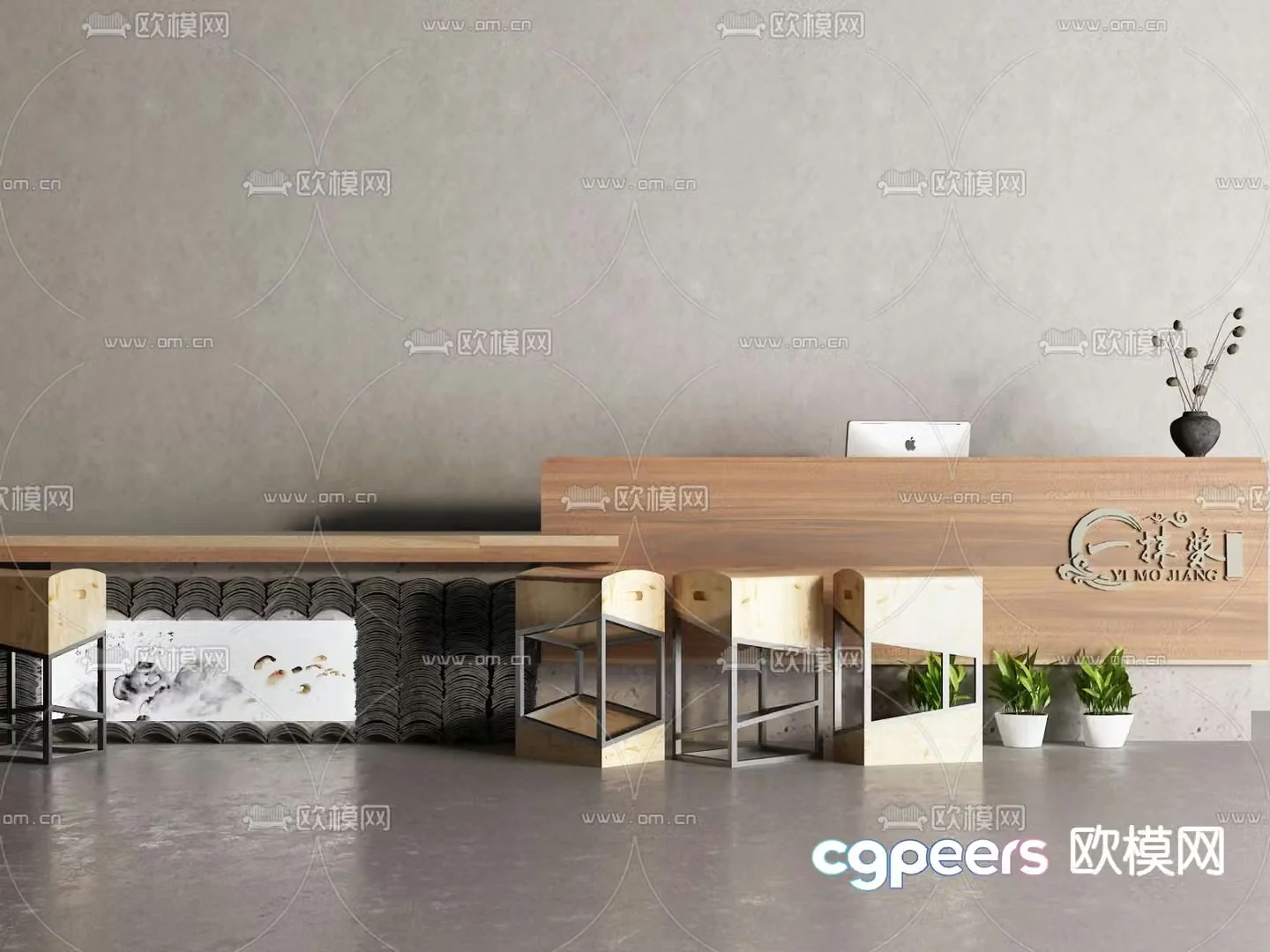 Chinese style reception desk 3d model
