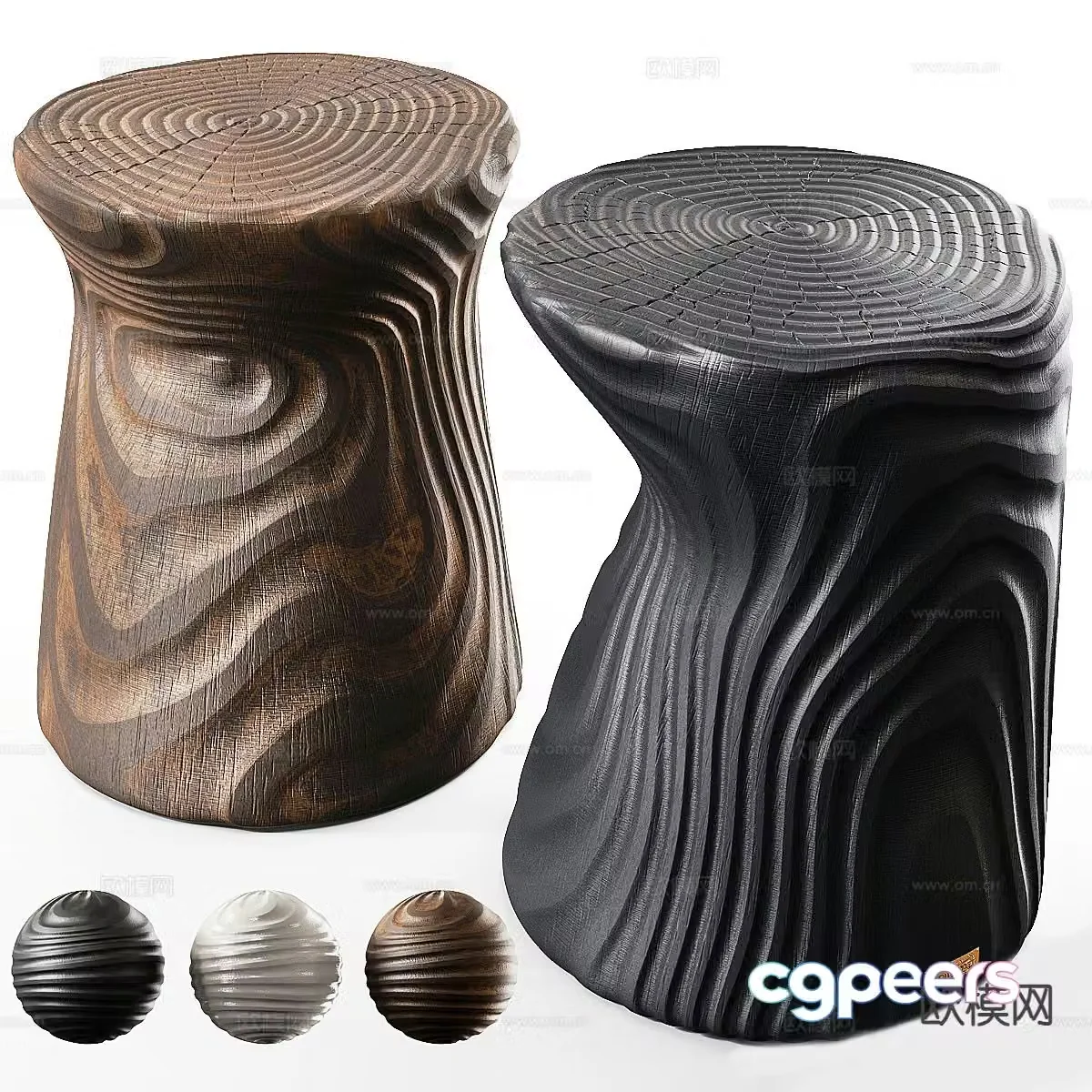 Wabi Sabi Stool Log Stool Solid Wood Stool 3D Model