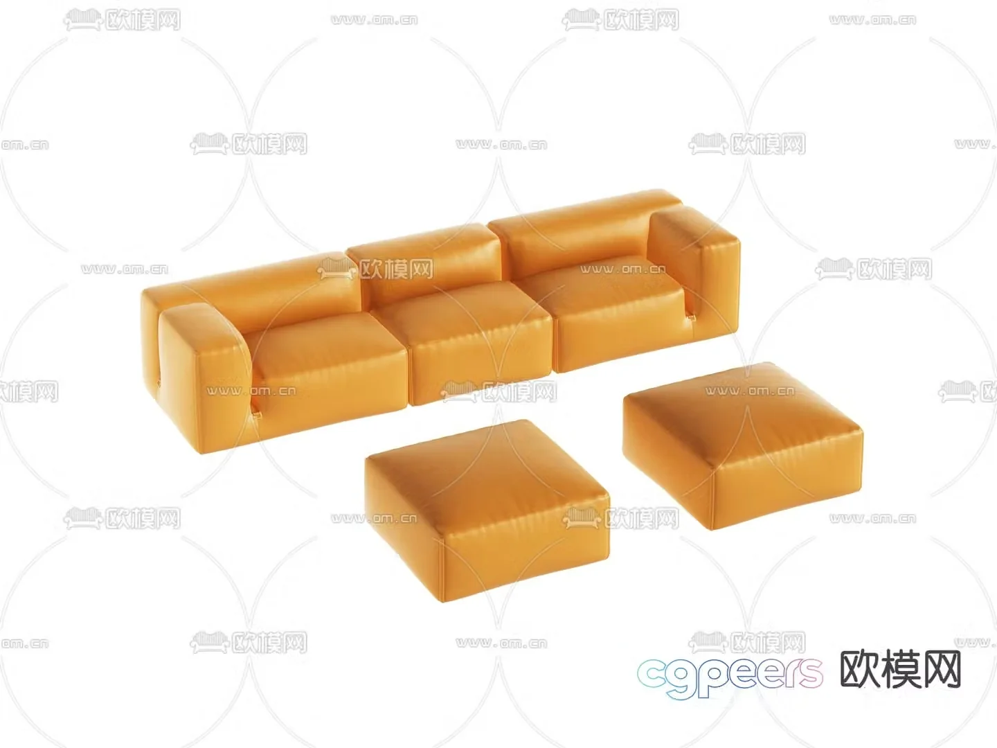 Orange sofa three-person sofa 3d model