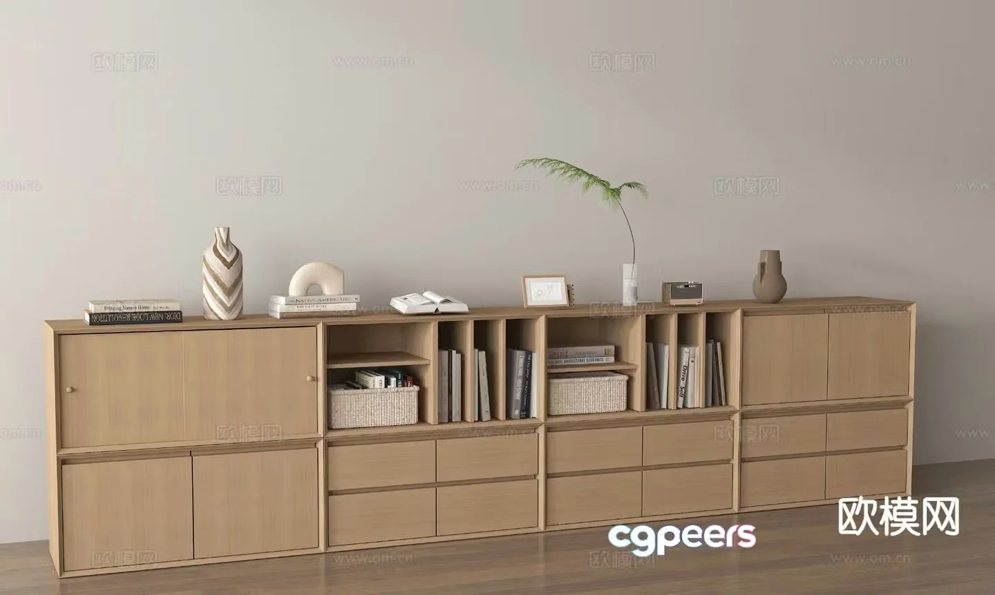 Modern low bookcase floor cabinet 3d model