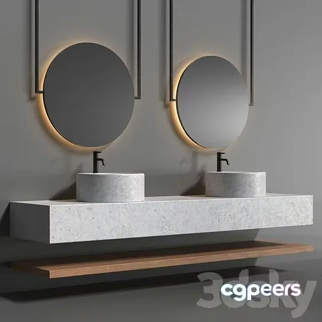 3ds Max Free – Bathroom set with a surface-mounted washbasin from Tower concrete