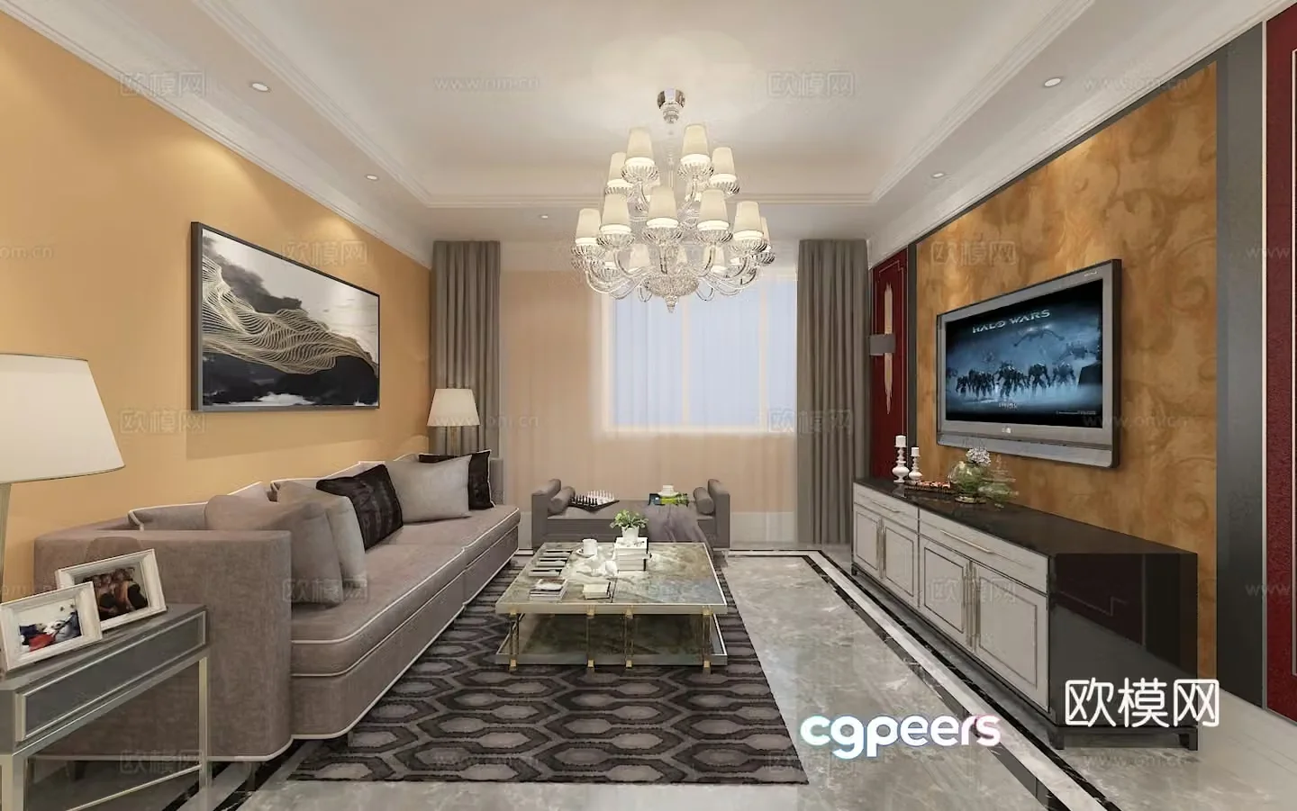 Modern simple living restaurant chandeliers table lamp multi-person sofa single sofa coffee table 3D model