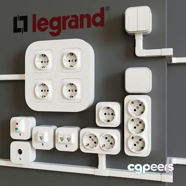 3ds Max Free – Overhead sockets Legrand Quteo (cable channels Metra)