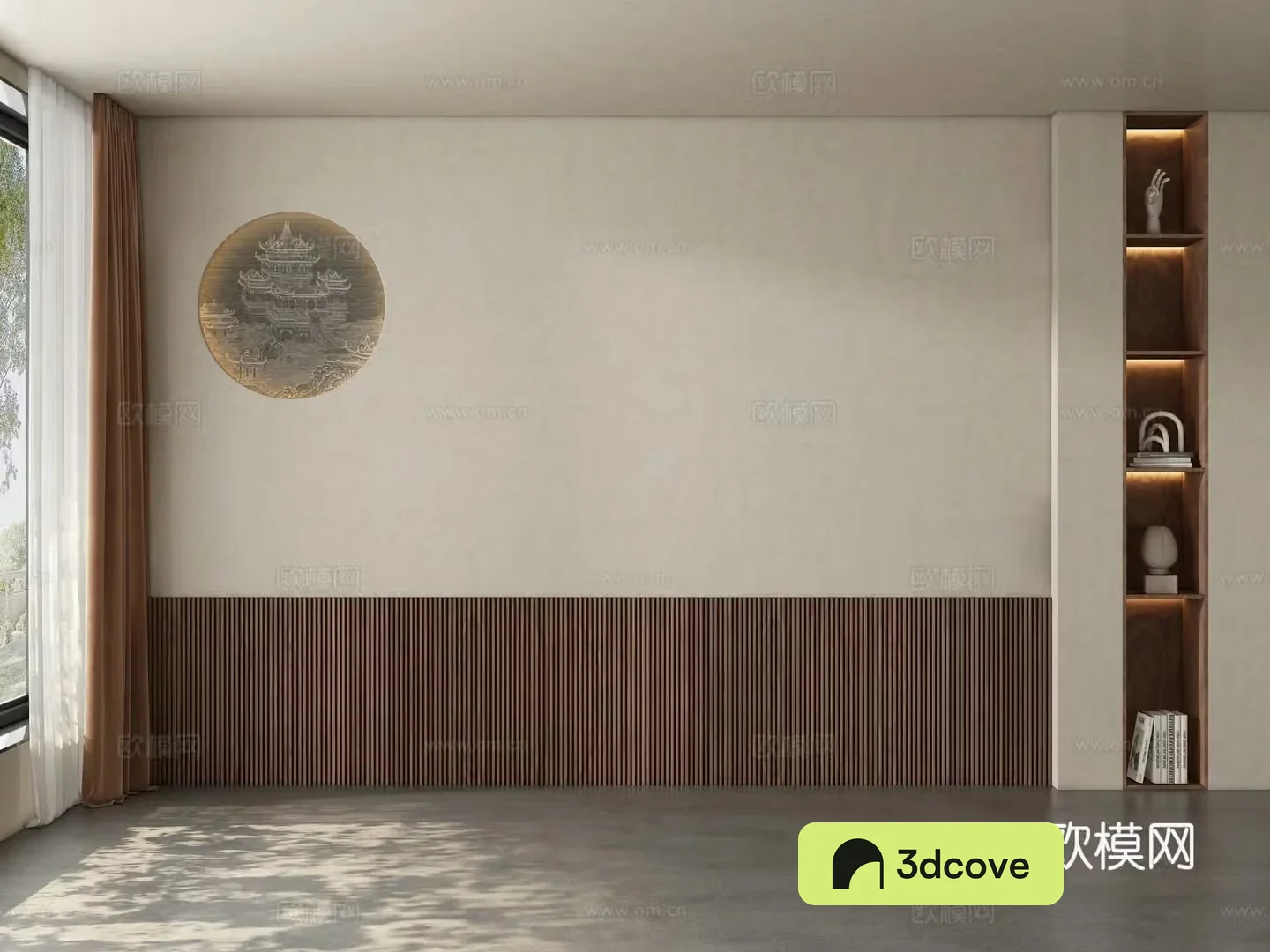 Middle style restaurant tea room background wall 3d model