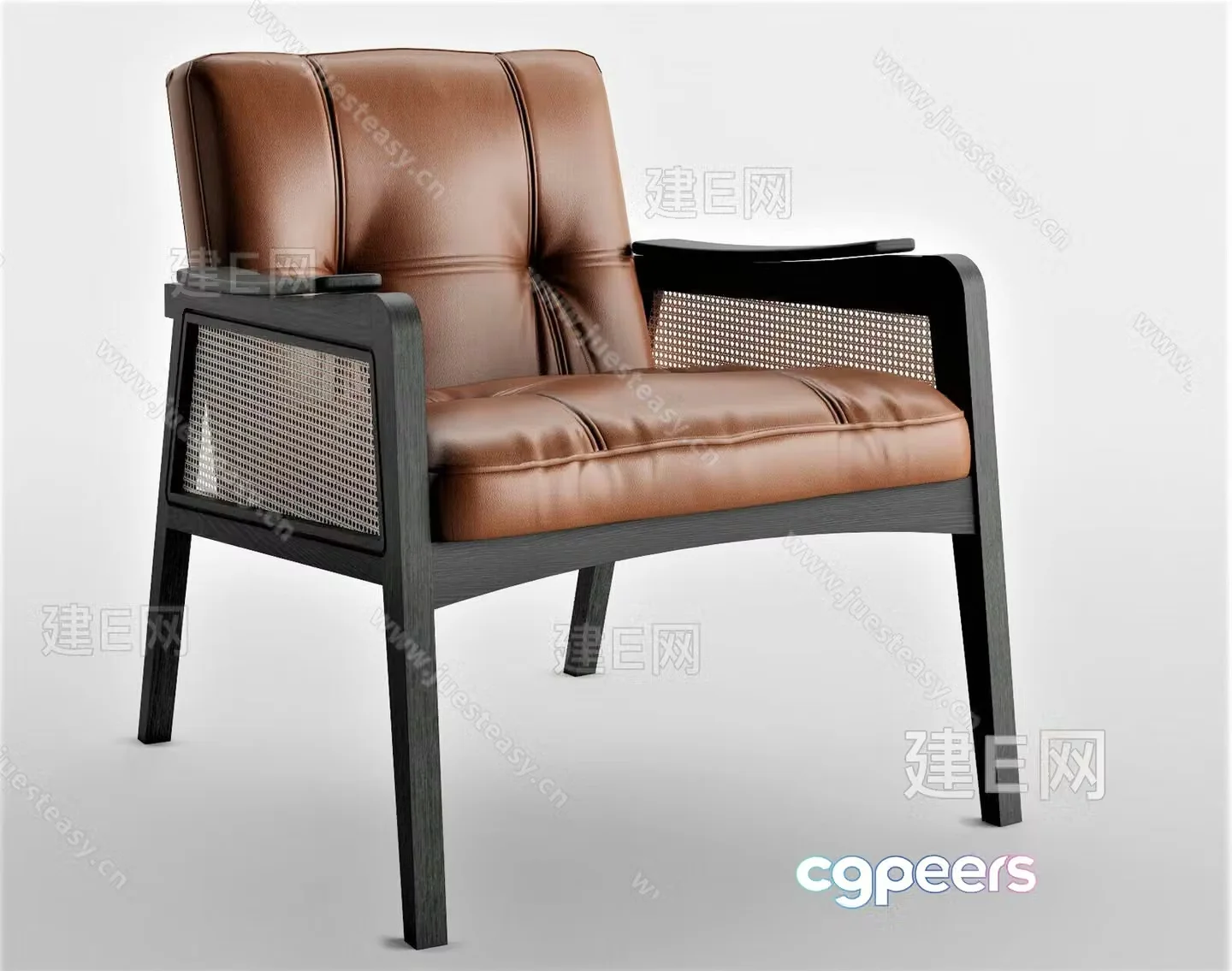 A Brown Leather Chair With A Wooden Frame 3D Model – 2911 – VRAY Render