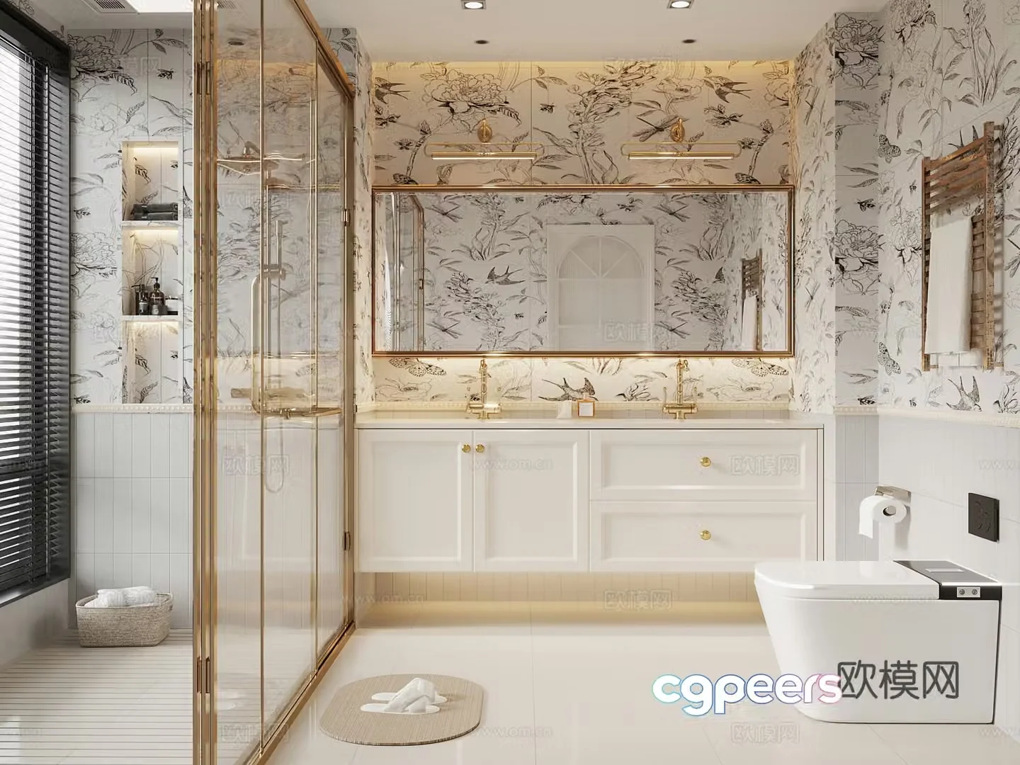 018 bathroom French creamy bathroom bathroom cabinet toilet 3d model