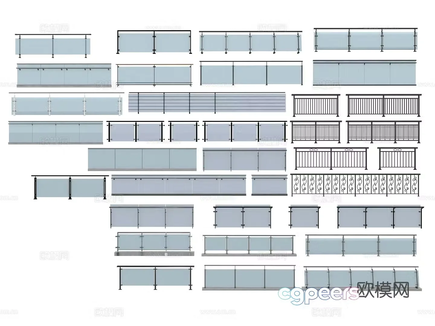 Modern glass railing 3d model