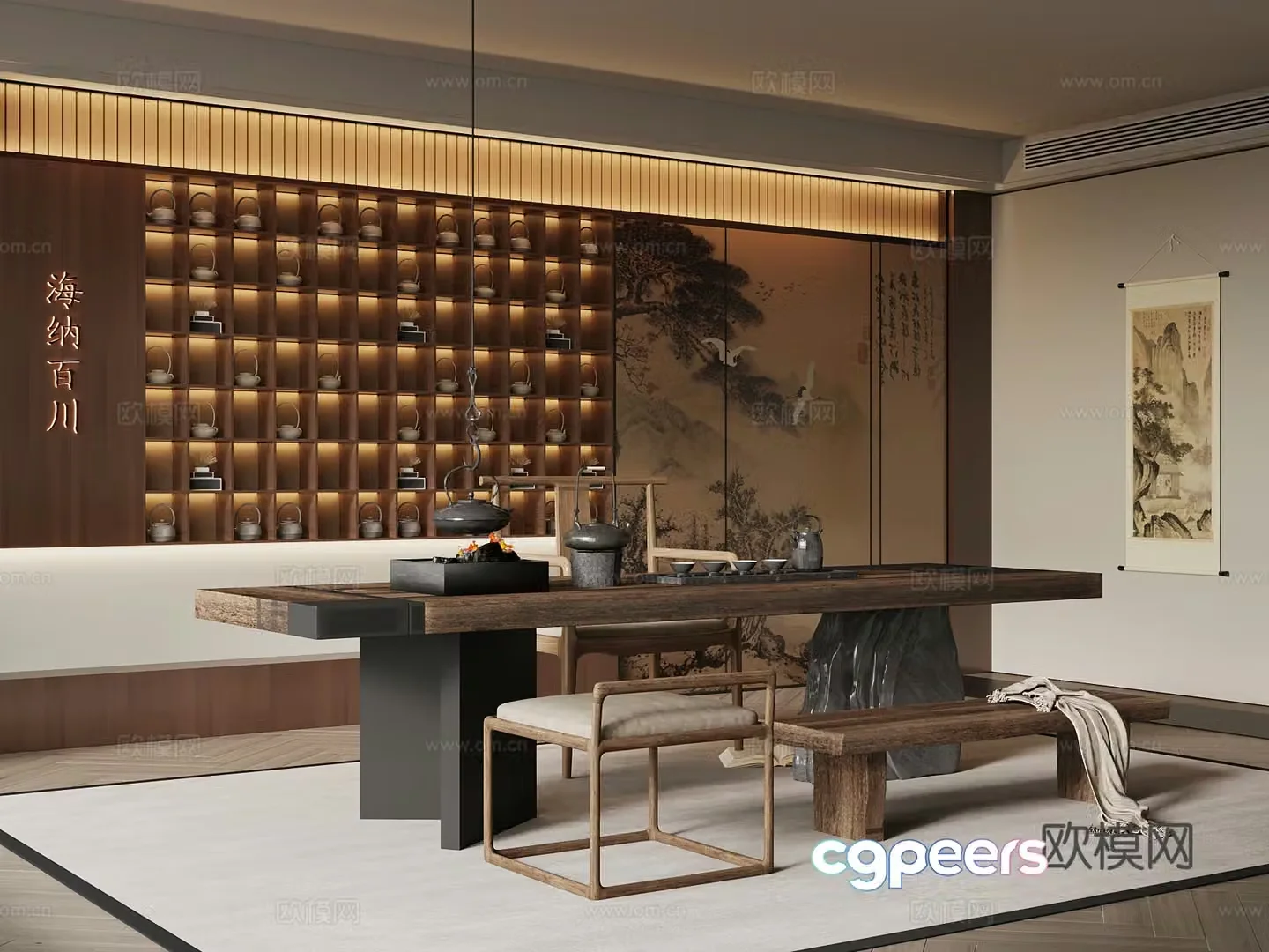 Tea room New Chinese style tea room Tea table and chair Tea cabinet 3D model