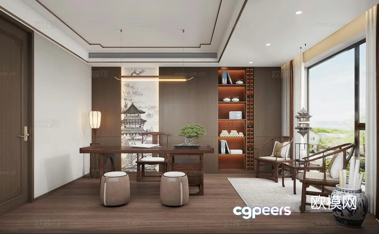 New Chinese style study room 3D model