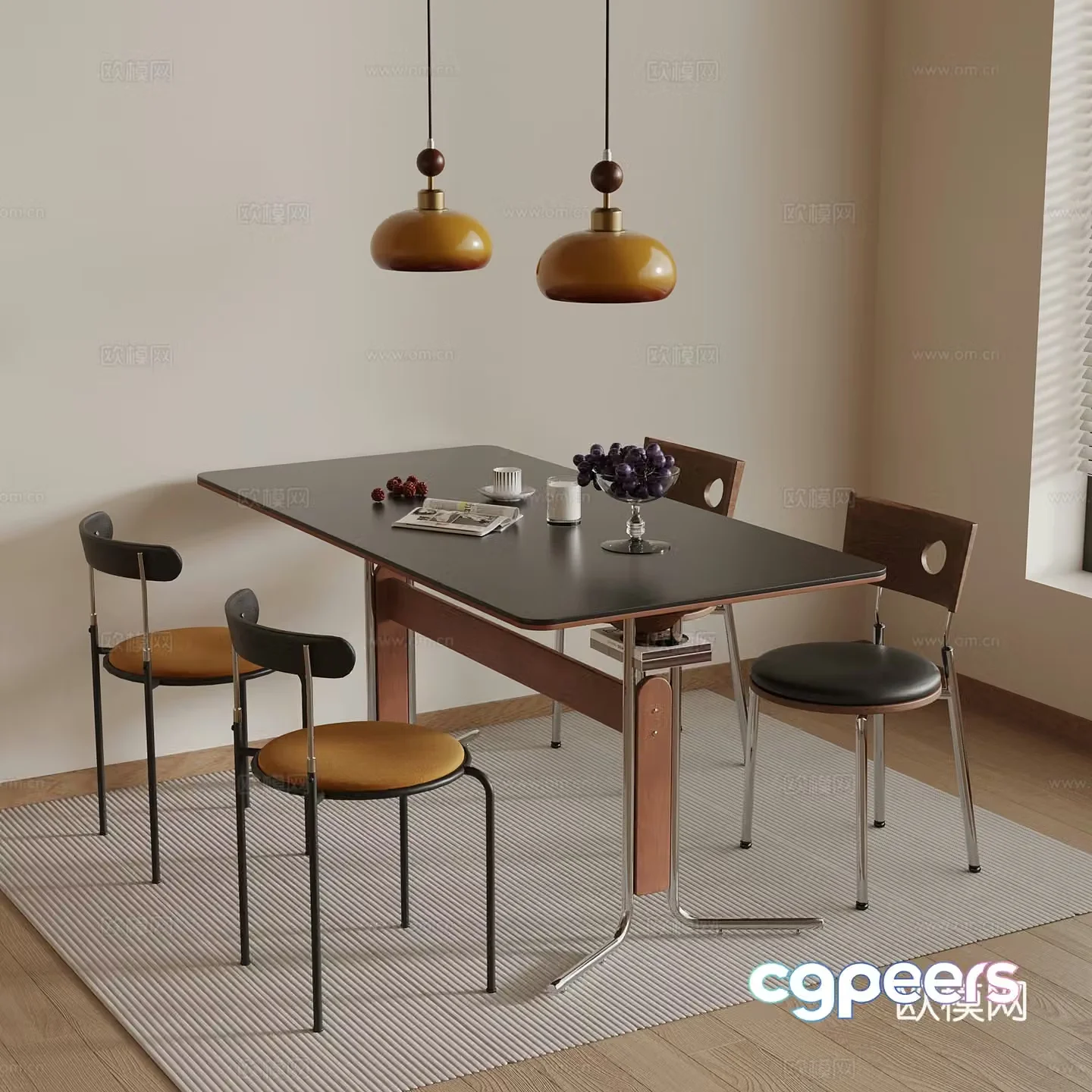 Dining table and chairs medieval style dining table and chairs chandelier 3d model