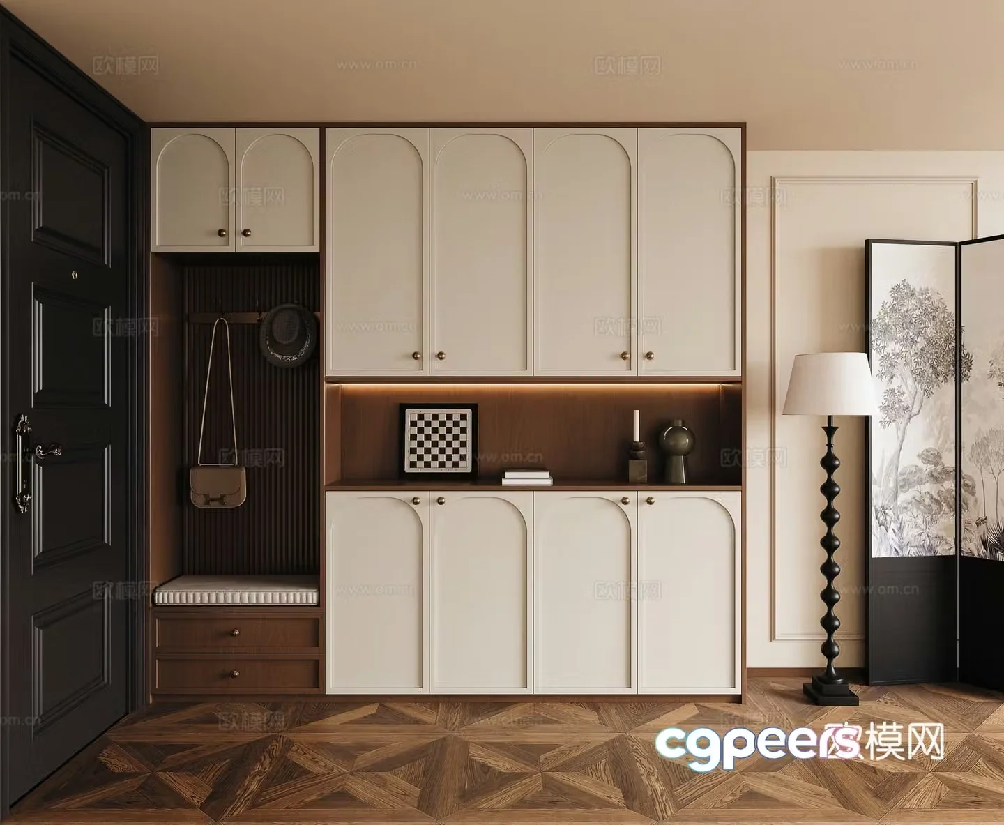 Medieval style shoe cabinet 3D model of home shoe cabinet