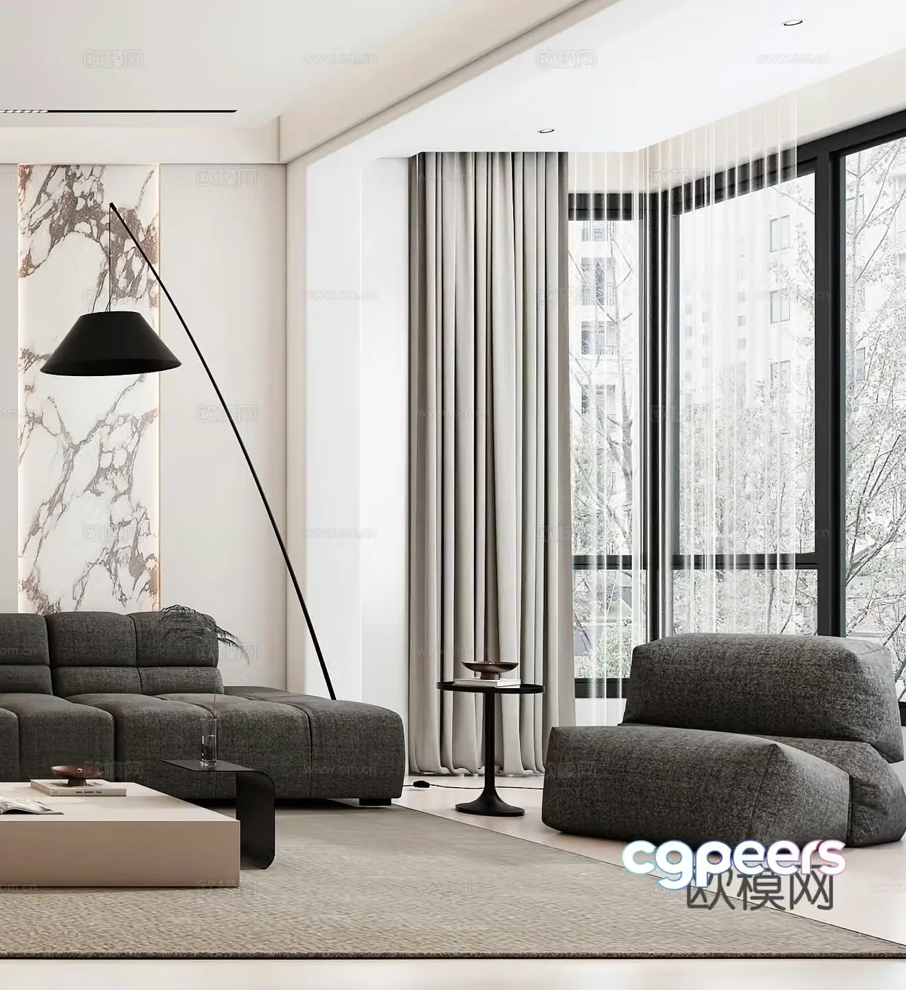 Modern leisure chair Floor lamp Single chair Side table Side table Single sofa Lazy sofa 3D model