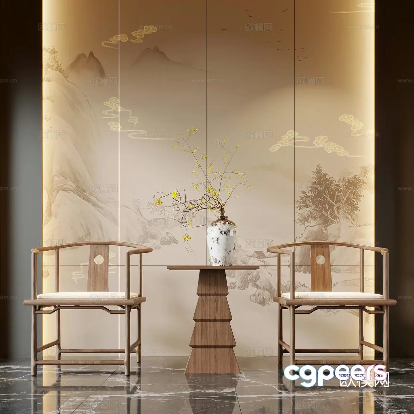 Chair New Chinese style chair Dining chair Leisure chair Single chair 3d model