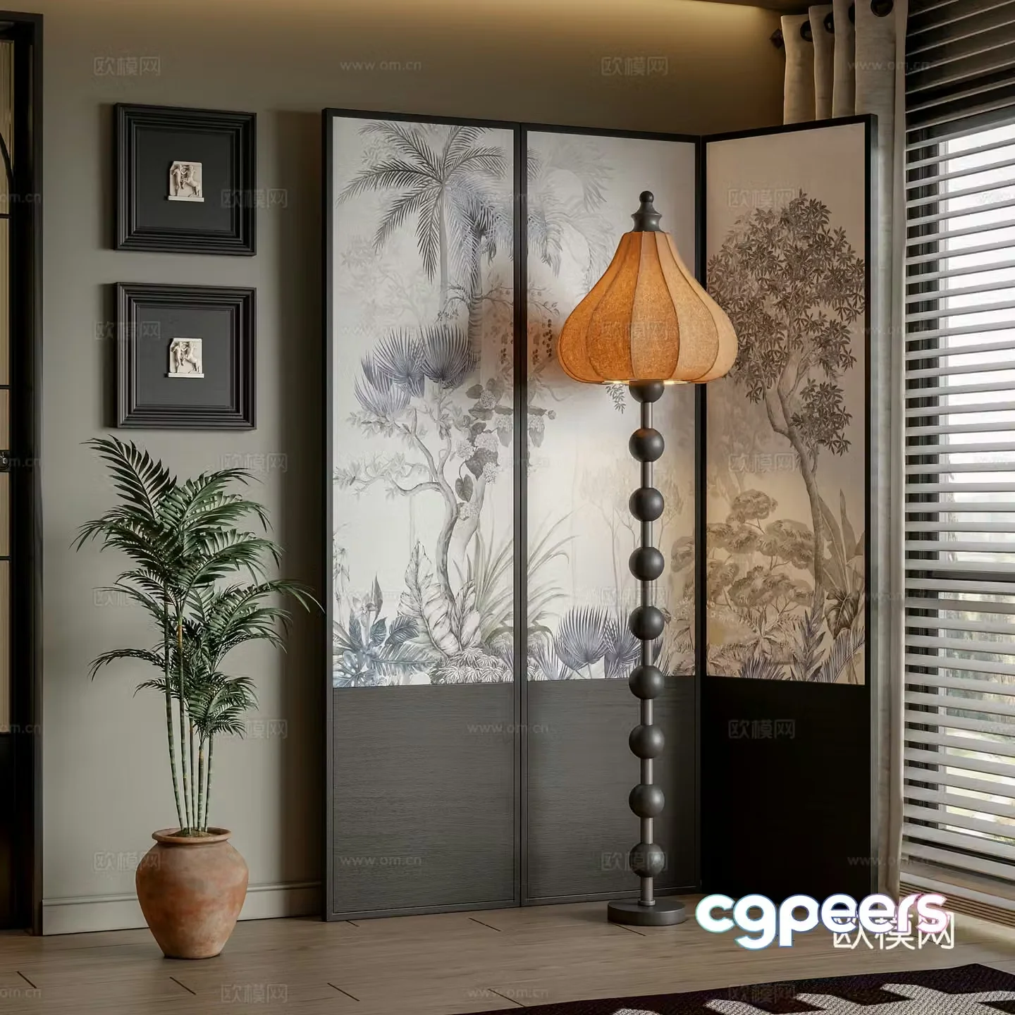 Middle-aged floor lamp screen 3d model