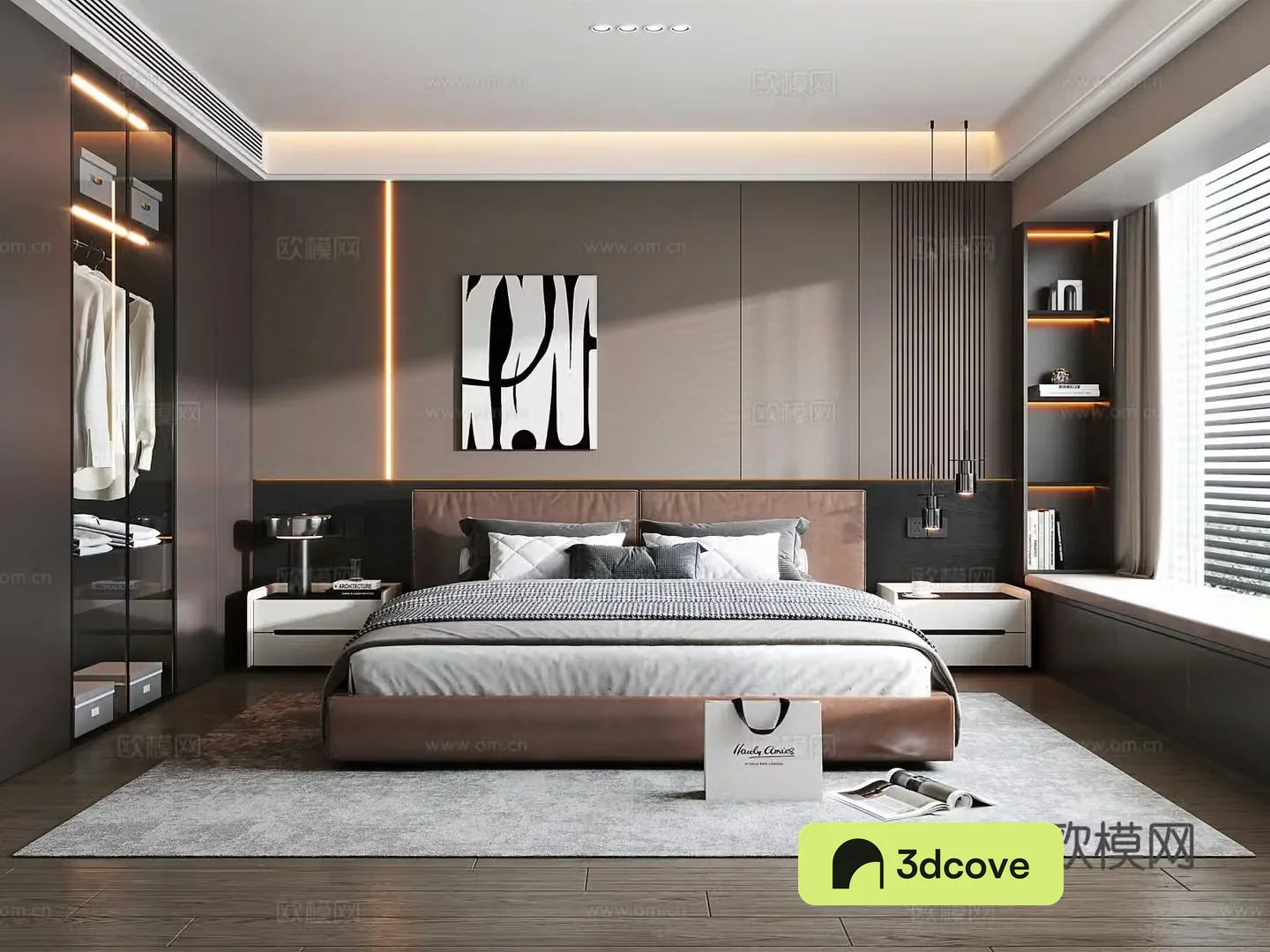 Italian light luxury home bedroom Italian light luxury double bed nightstand wardrobe bedside chandeliers lying