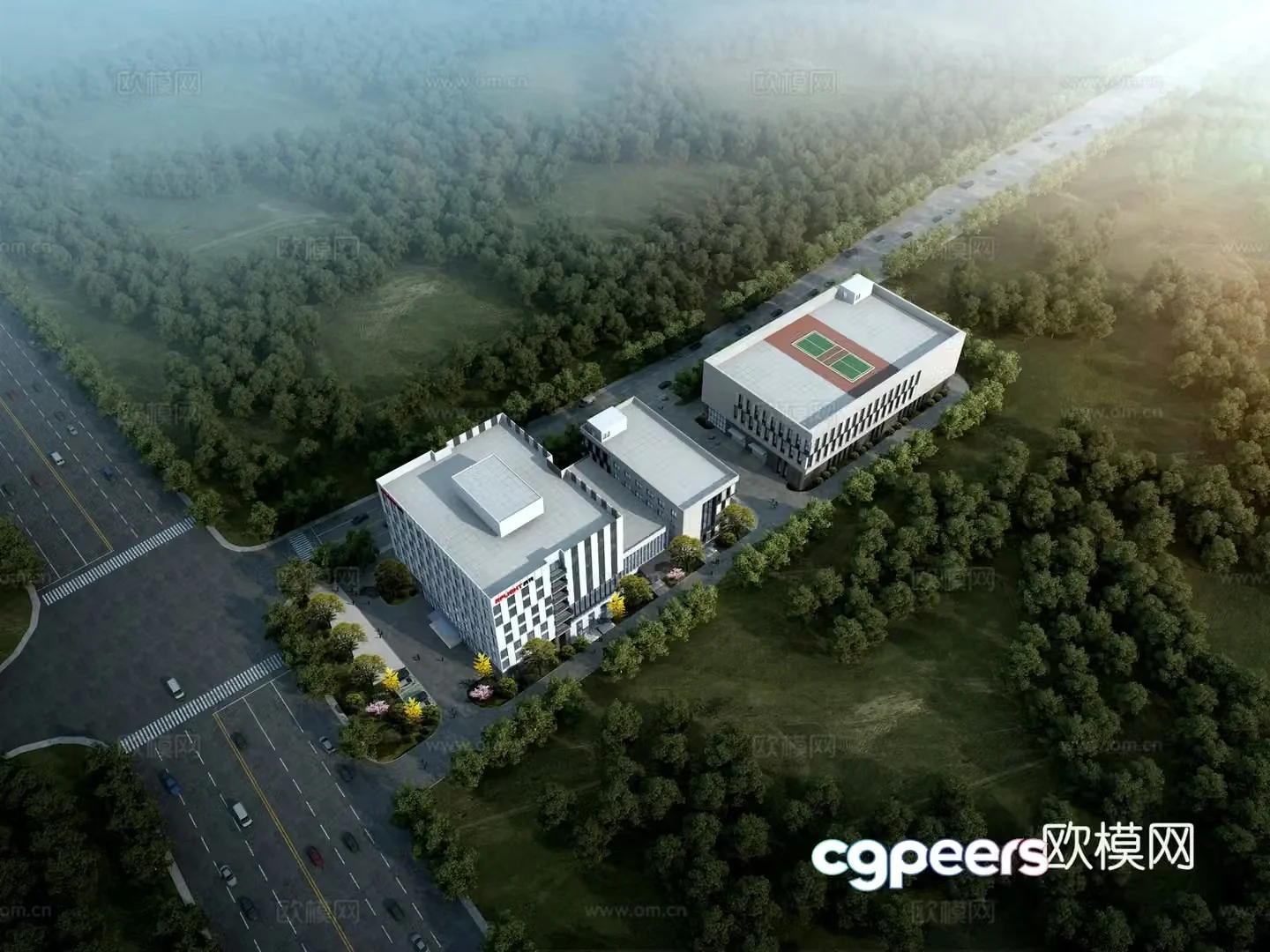 Office building aerial view 3d model