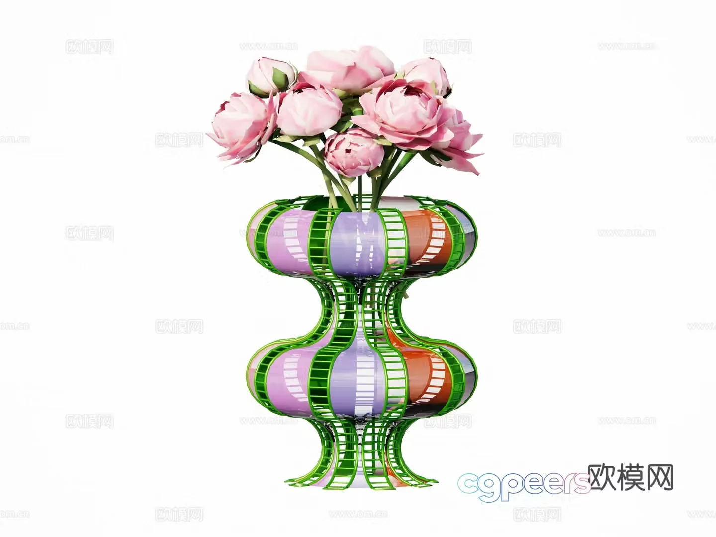 Modern flower art flower arrangement desktop ornaments jewelry special shape metal vase combination 3D model
