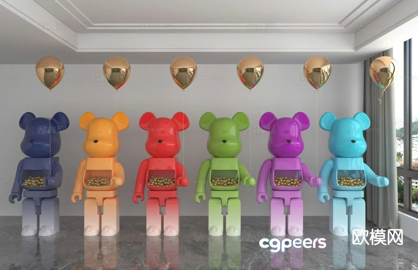 Modern violent bear trendy ornaments 3D model