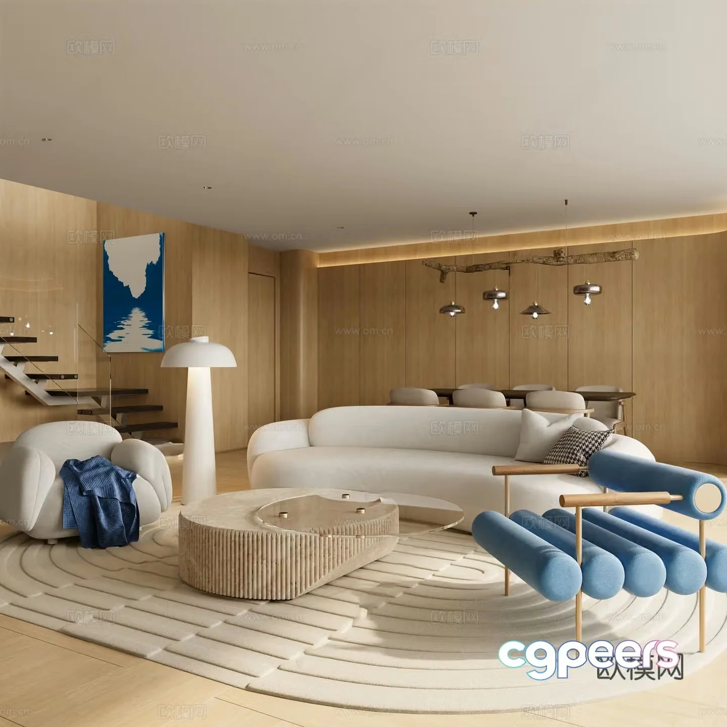 Modern log style living room 3d model
