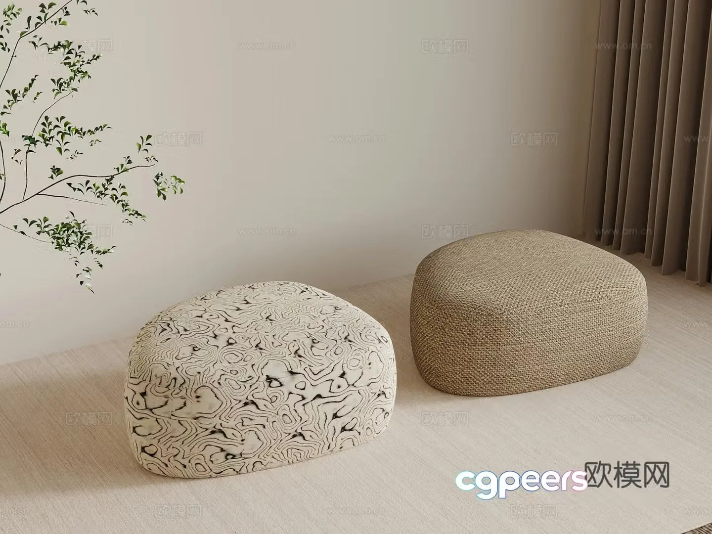 Modern medieval sofa stool 3D model