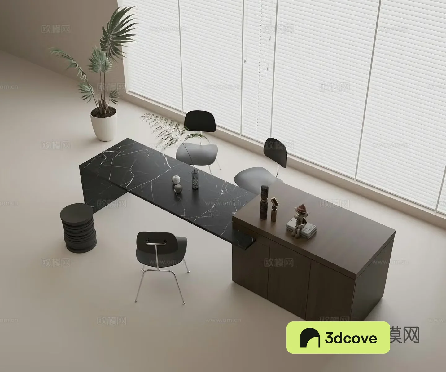 Bar dining table integrated Zhongdao Bar Zhongdao Dining Table Casual Dining Chair Jewelry ornaments Flowerpot Green
