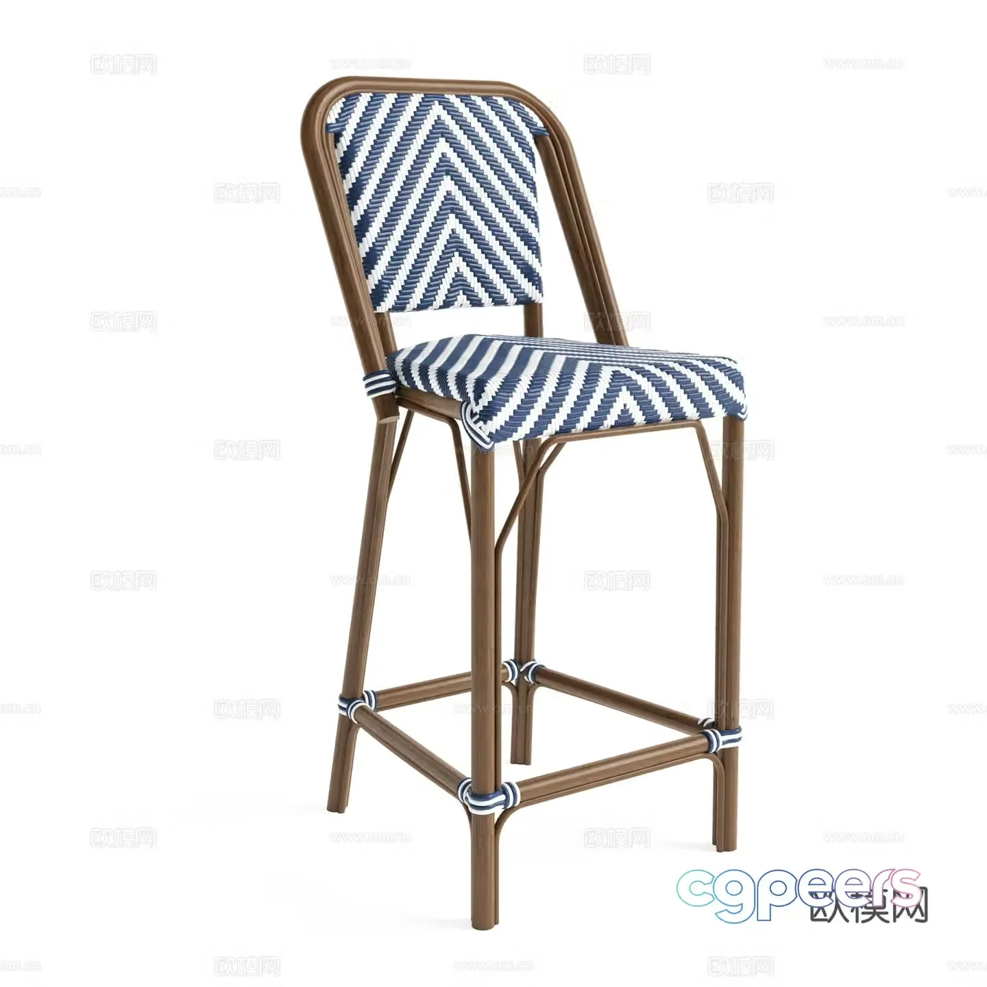 Modern Nordic rattan bar chair 3D model