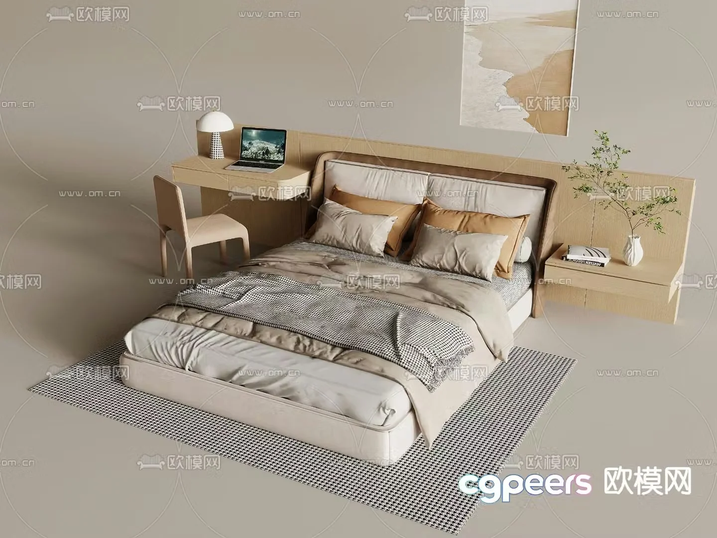 Modern double bed 3d model