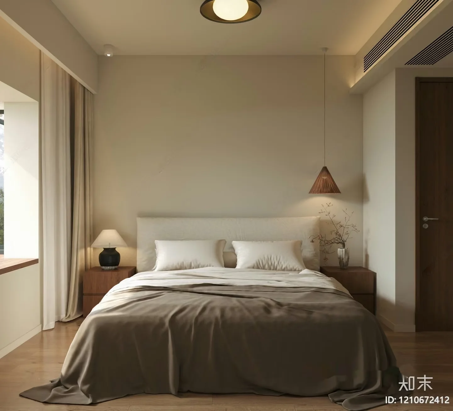 A Beige Bed 3D Model – 4212 – VRAY Render