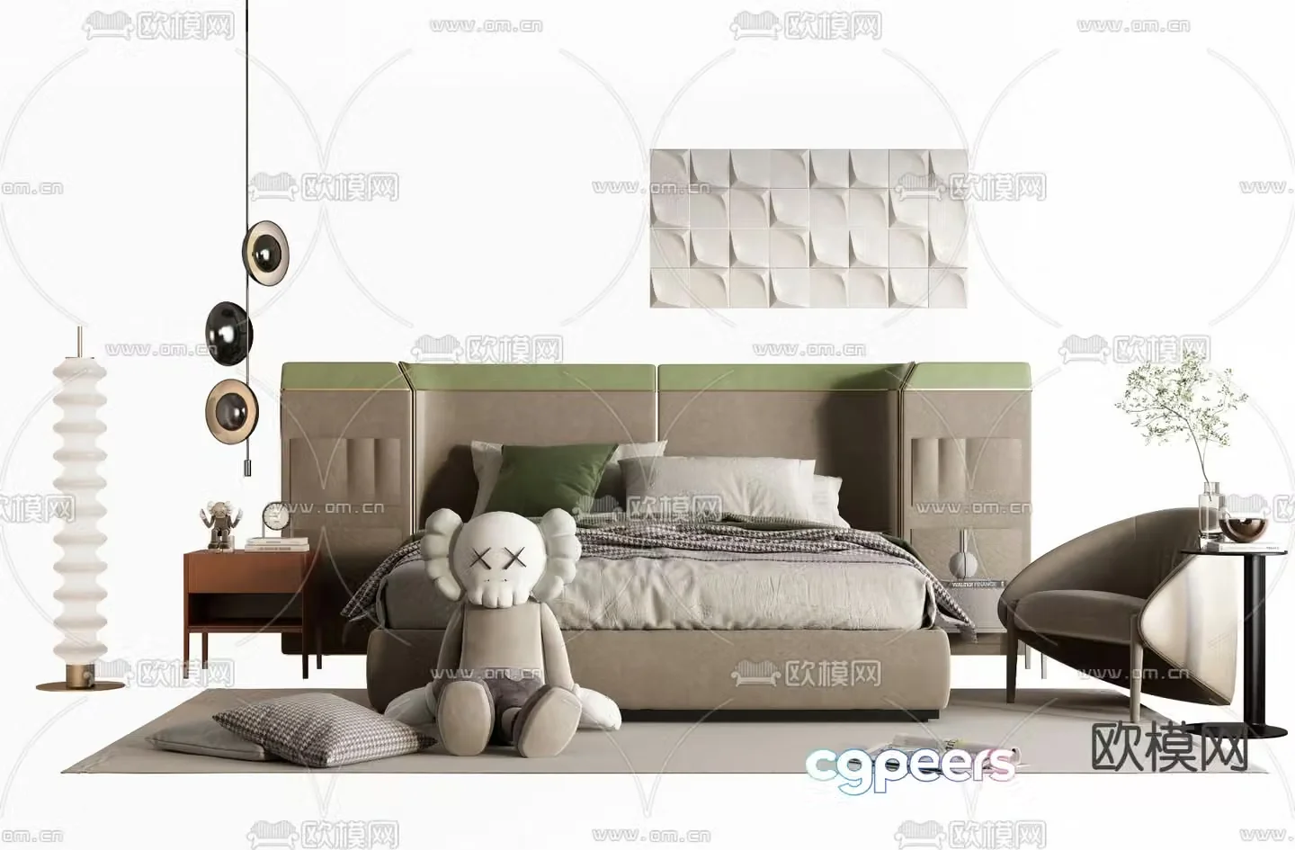 Fabric double bed 3d model