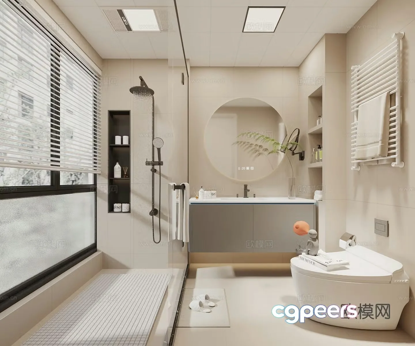 Modern cream style bathroom shower room shower shower toilet bathroom cabinet bathroom supplies 3d model