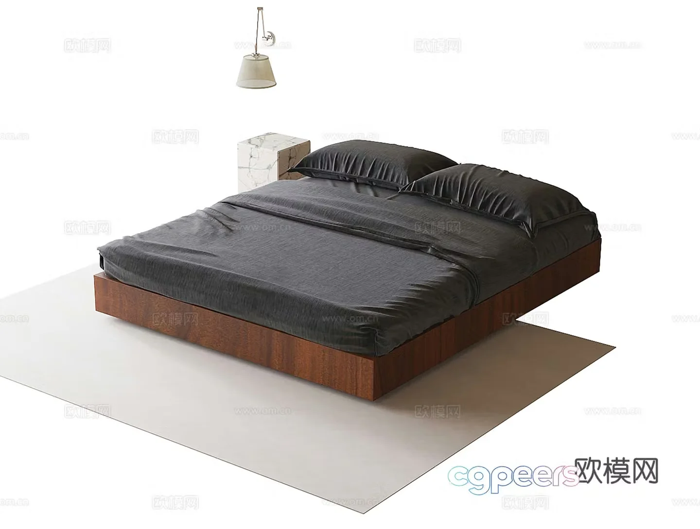 Modern backrestless bed double bed 3d model